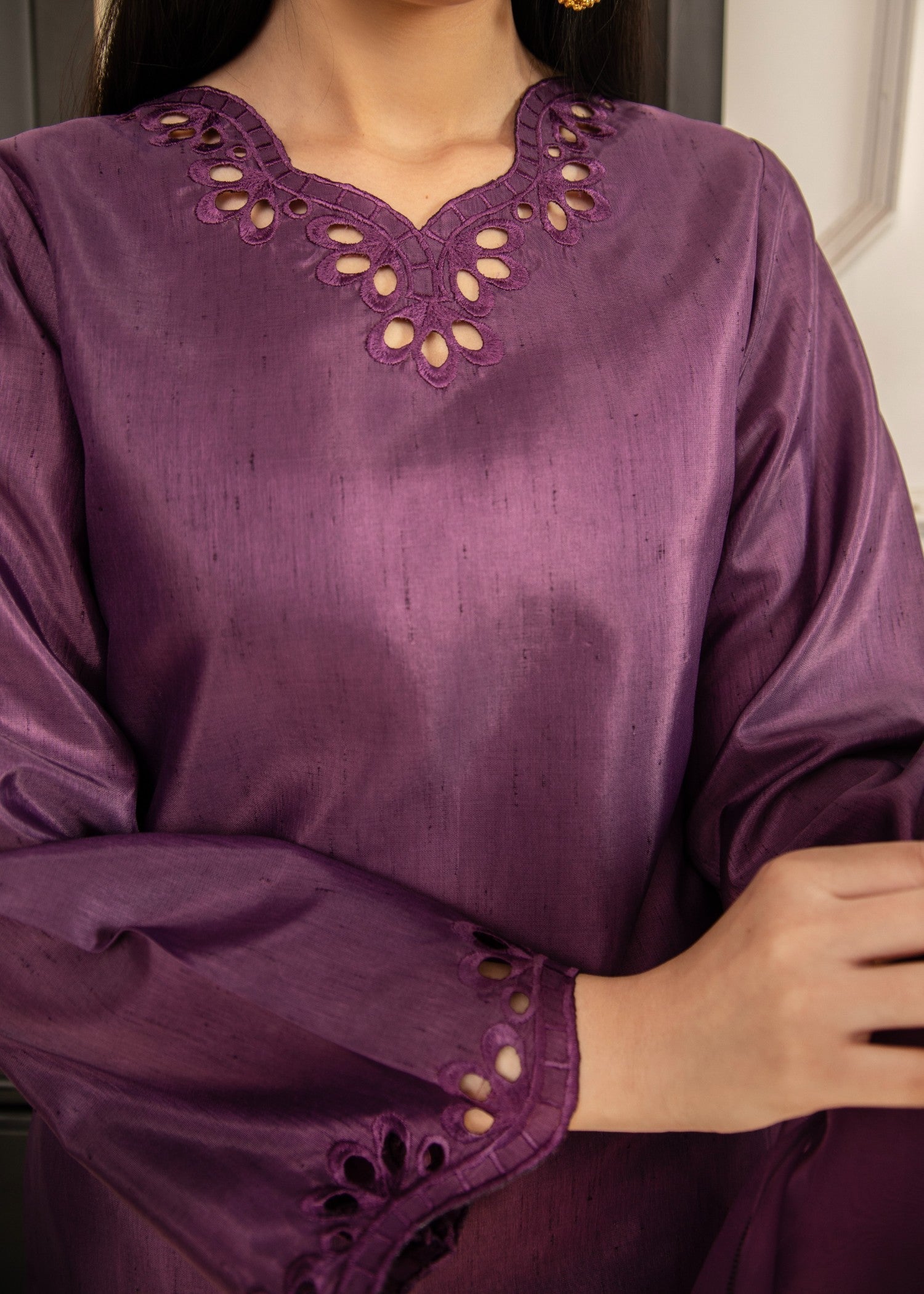 Naaz Couture Dark Purple Raw Silk Suit Women 3pcs