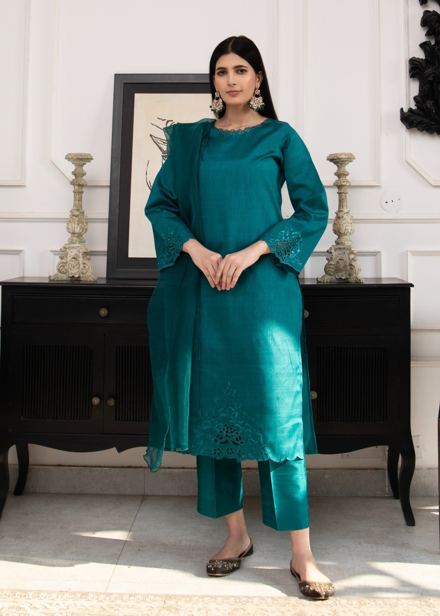 Naaz Couture Sea Green Raw Silk Suit Women 3pcs