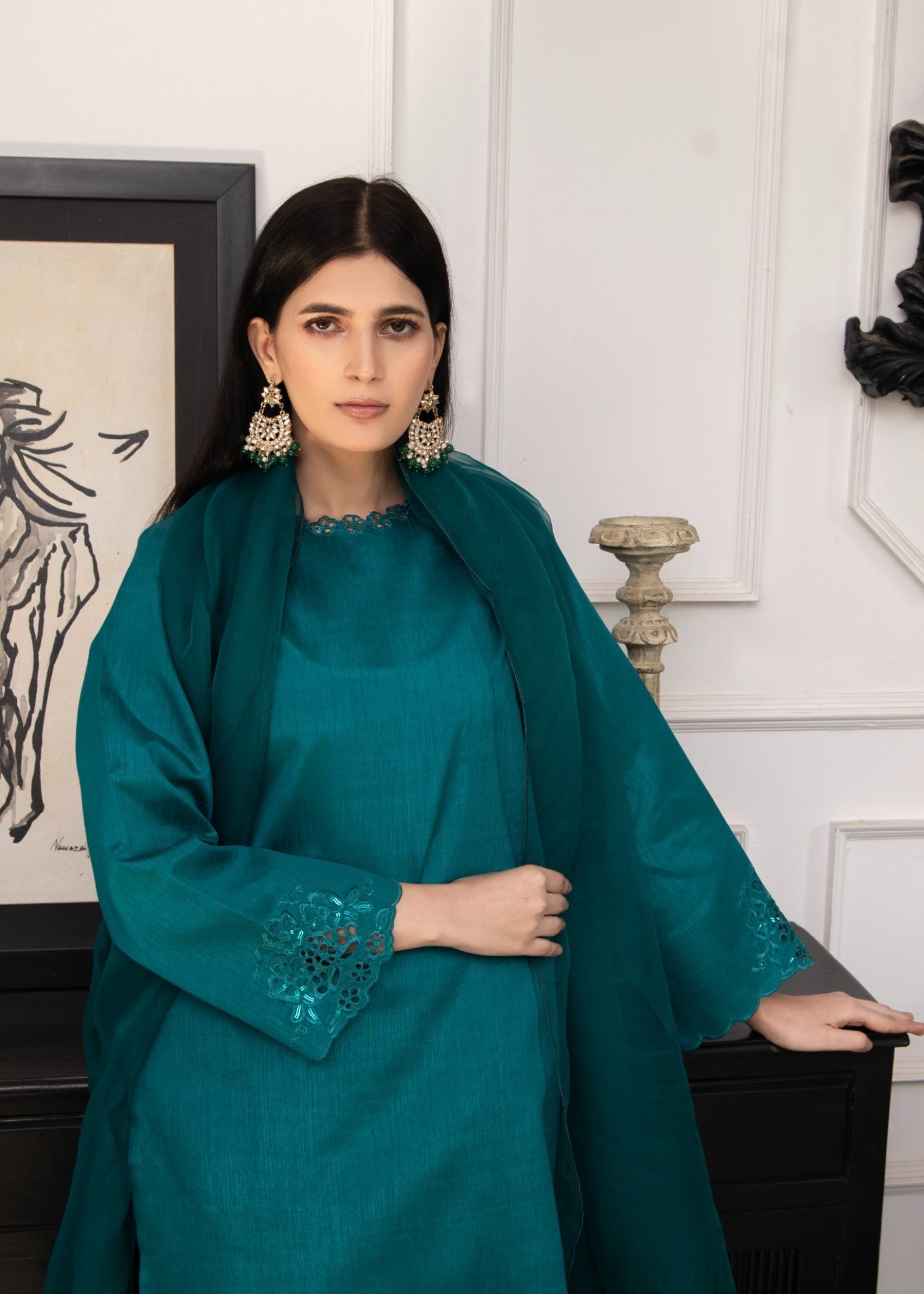 Naaz Couture Sea Green Raw Silk Suit Women 3pcs