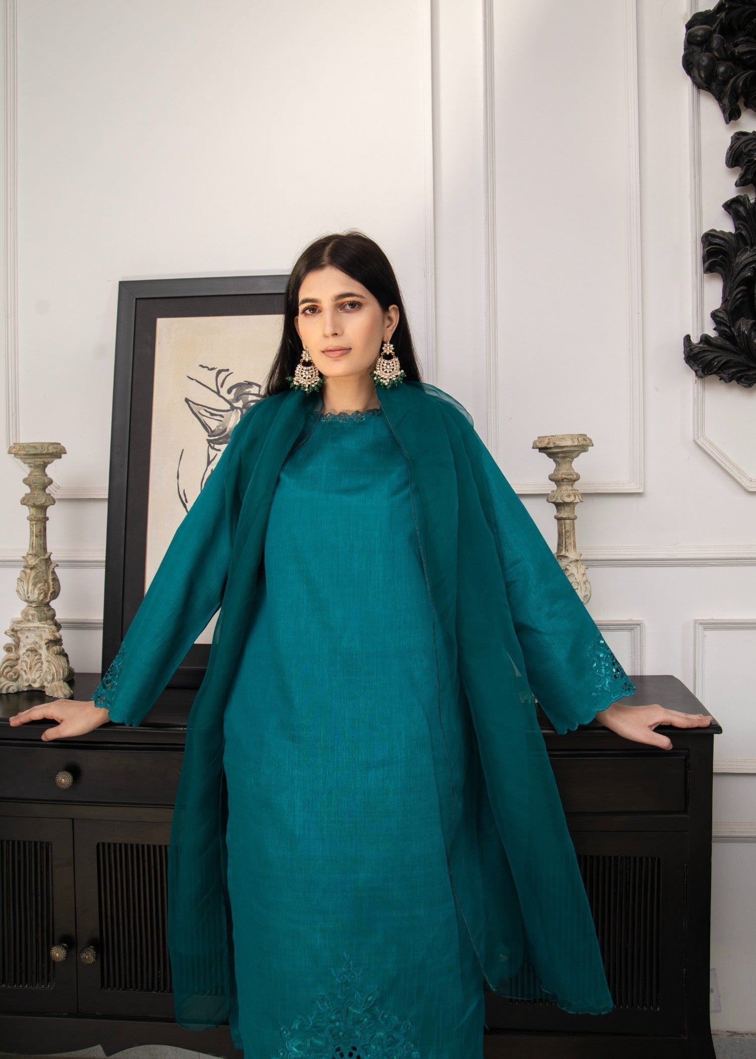 Naaz Couture Sea Green Raw Silk Suit Women 3pcs