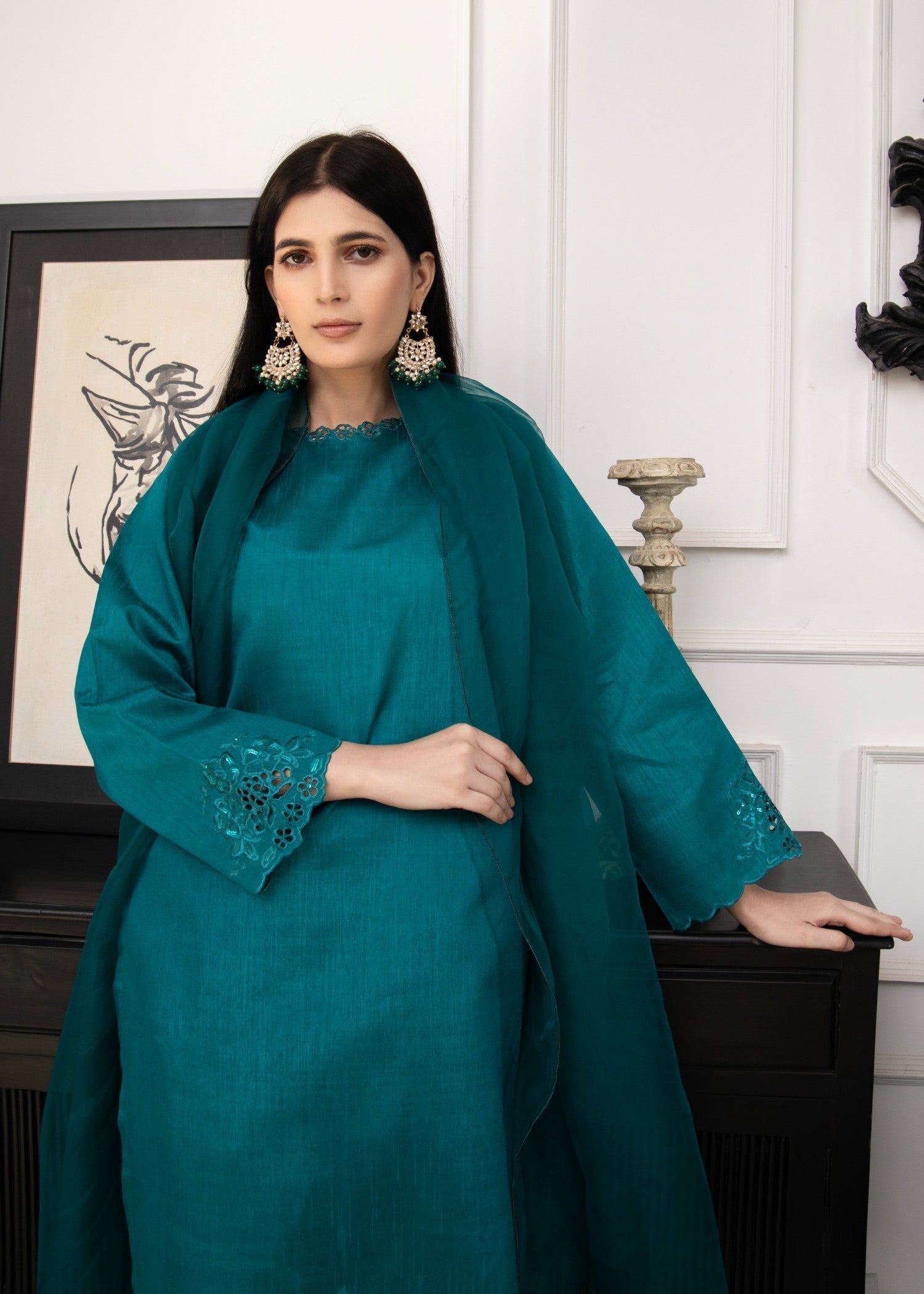 Naaz Couture Sea Green Raw Silk Suit Women 3pcs