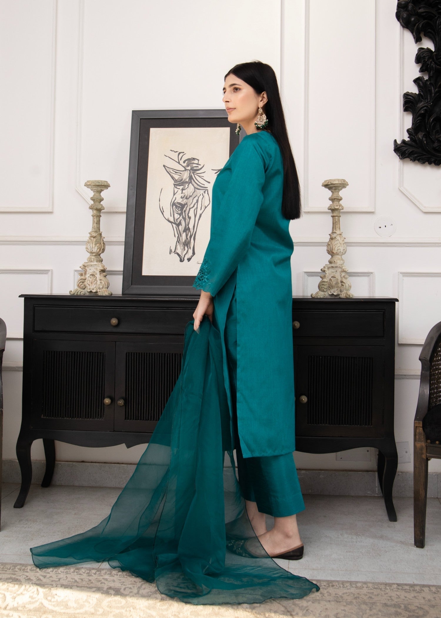 Naaz Couture Sea Green Raw Silk Suit Women 3pcs