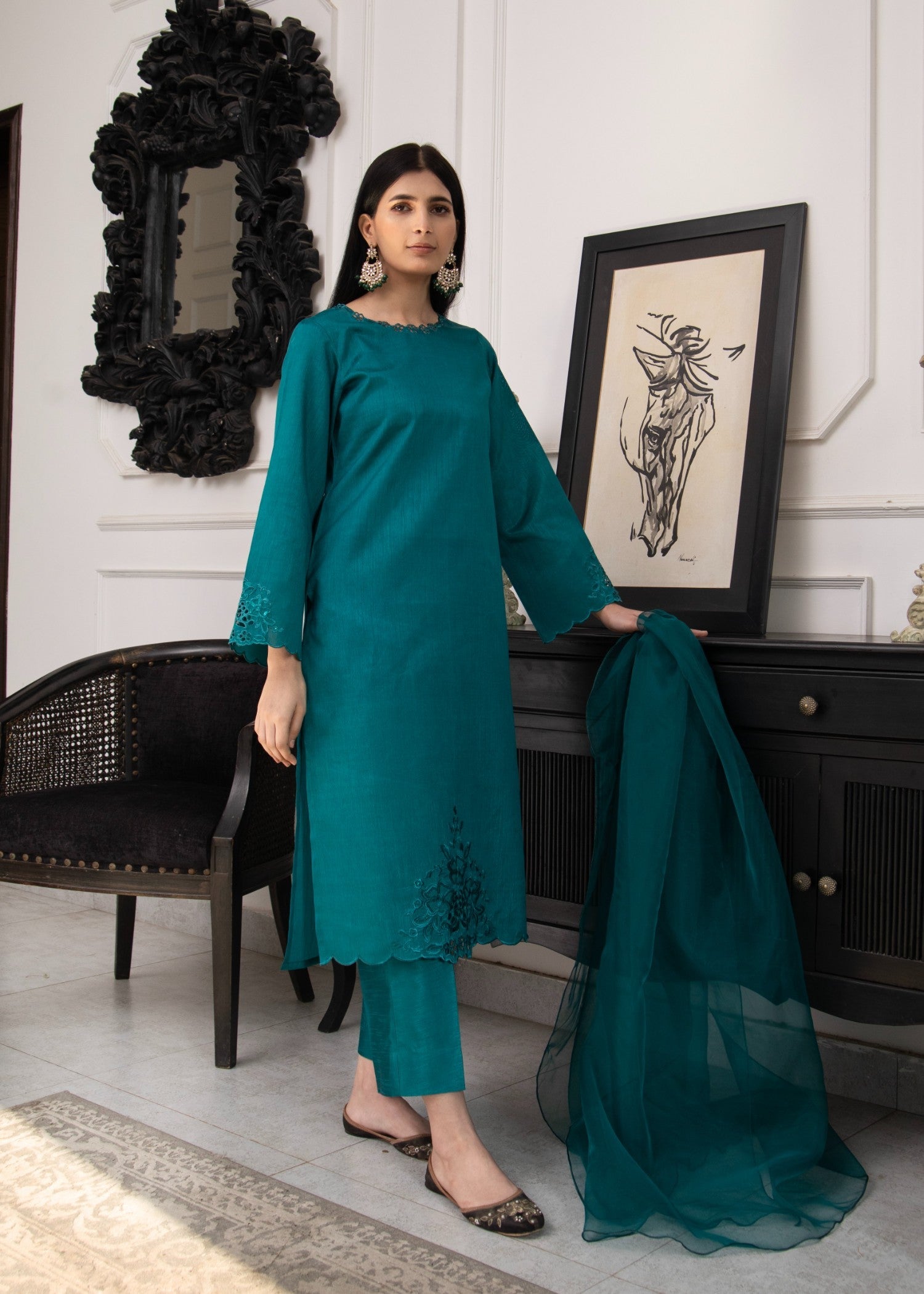 Naaz Couture Sea Green Raw Silk Suit Women 3pcs