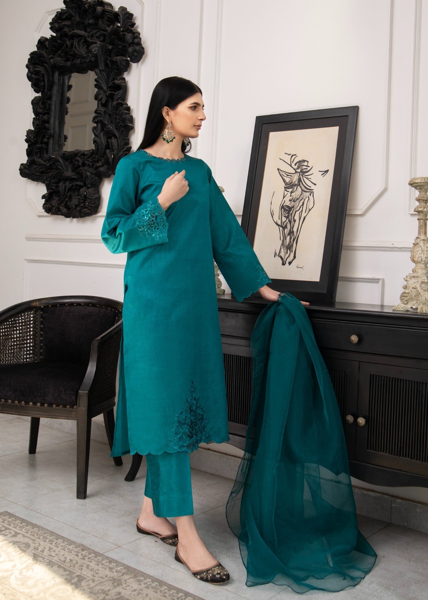 Naaz Couture Sea Green Raw Silk Suit Women 3pcs