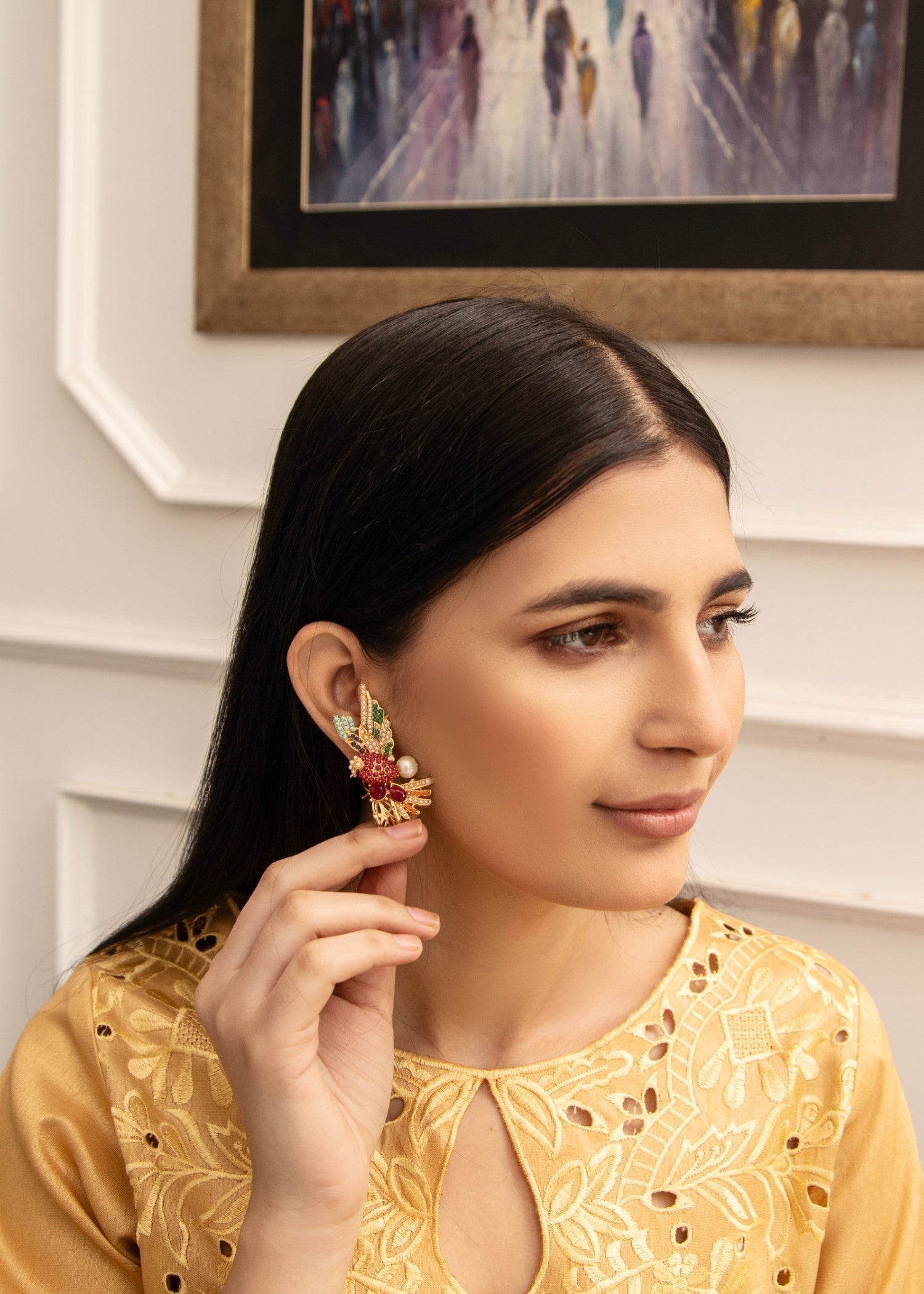 Naaz Couture Gold Raw Silk Embroidered Suit Women 3pcs