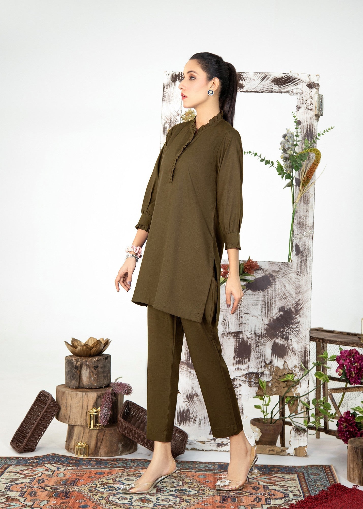 Vestilewear Olive Women Co Ord Set Stitched Suit VW01 A Women 2pcs