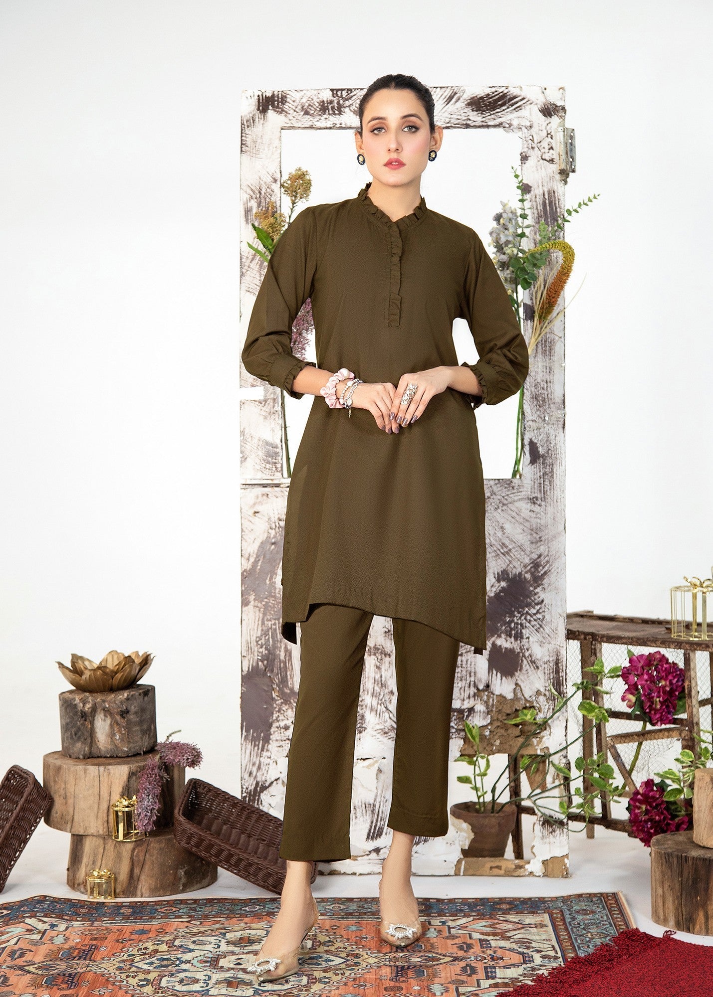 Vestilewear Olive Women Co Ord Set Stitched Suit VW01 A Women 2pcs