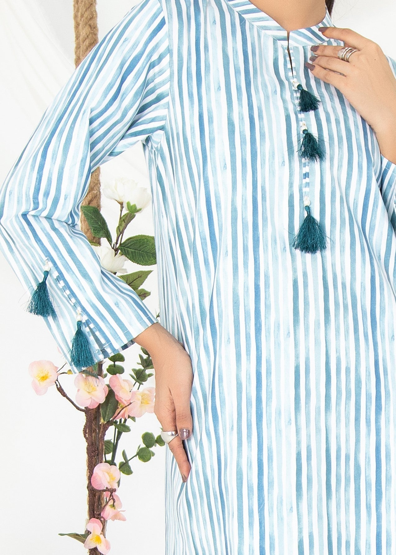 Vestilewear Aqua Strips Women Co Ord Sets Stitched Suit VW07 B Women 2pcs