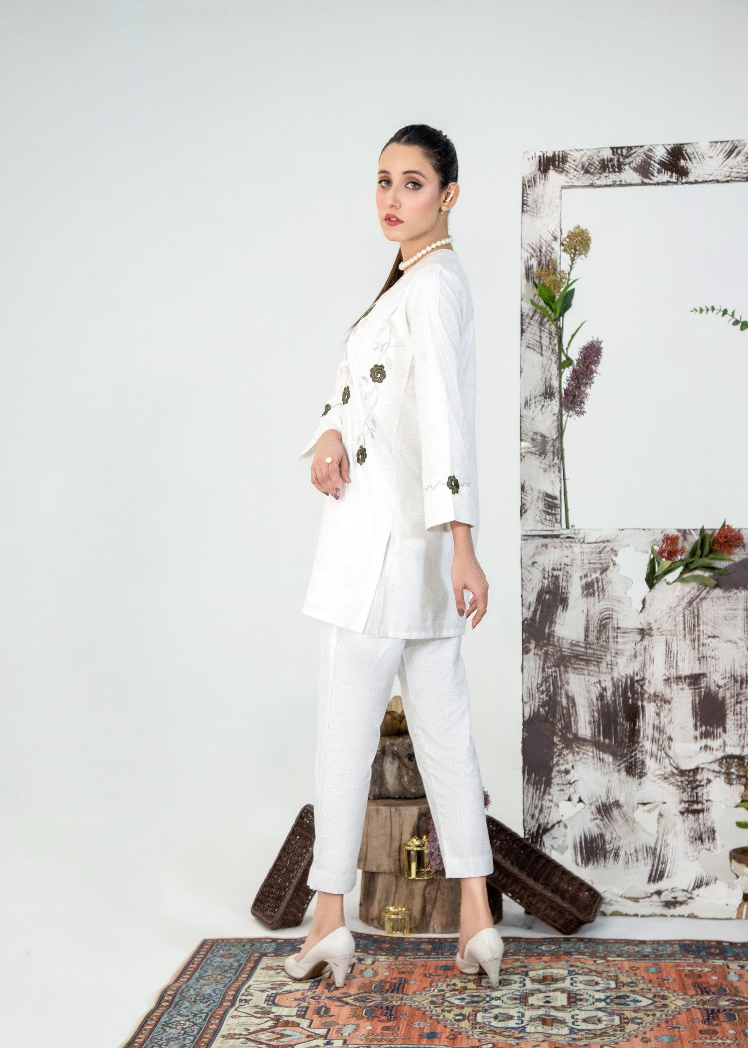 Vestilewear Off White Women Co Ord Sets Stitched Suit VW06 A Women 2pcs