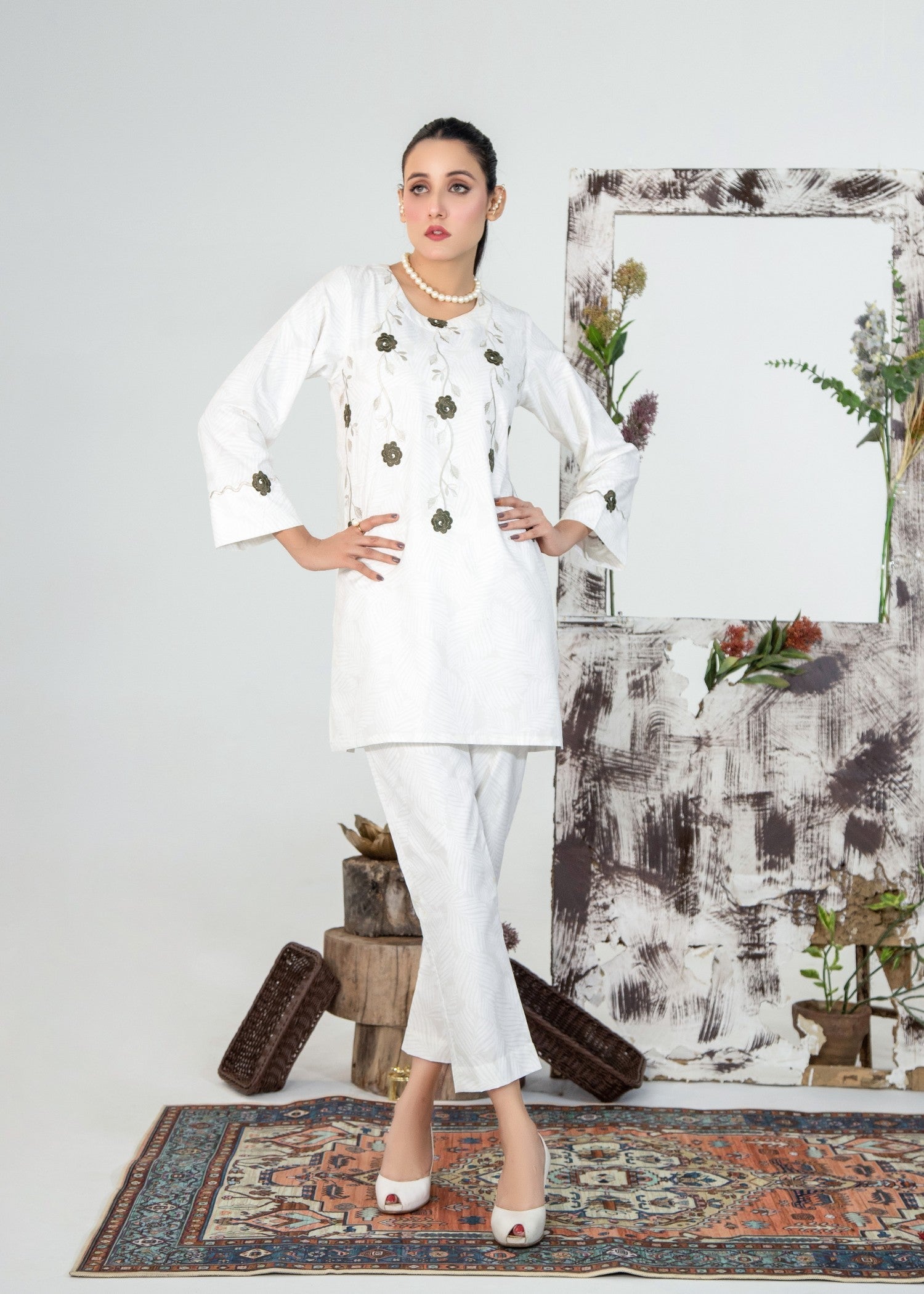 Vestilewear Off White Women Co Ord Sets Stitched Suit VW06 A Women 2pcs
