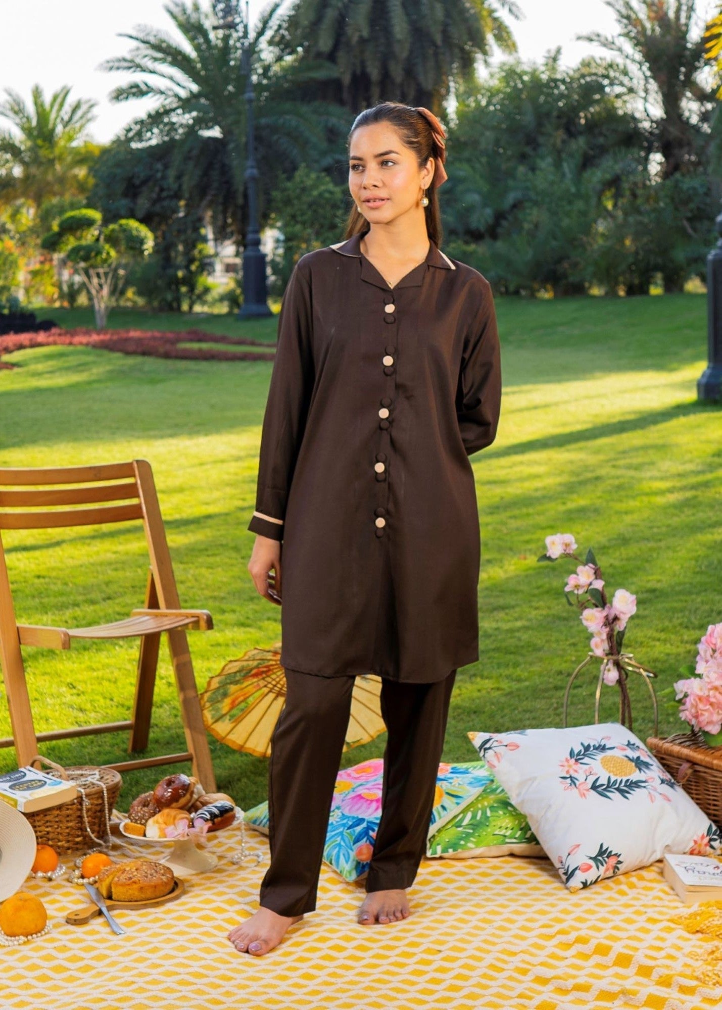 Vestilewear Chocolate Brown Women Co Ord Sets Stitched Suit (All Season) VW03 A Women 2pcs