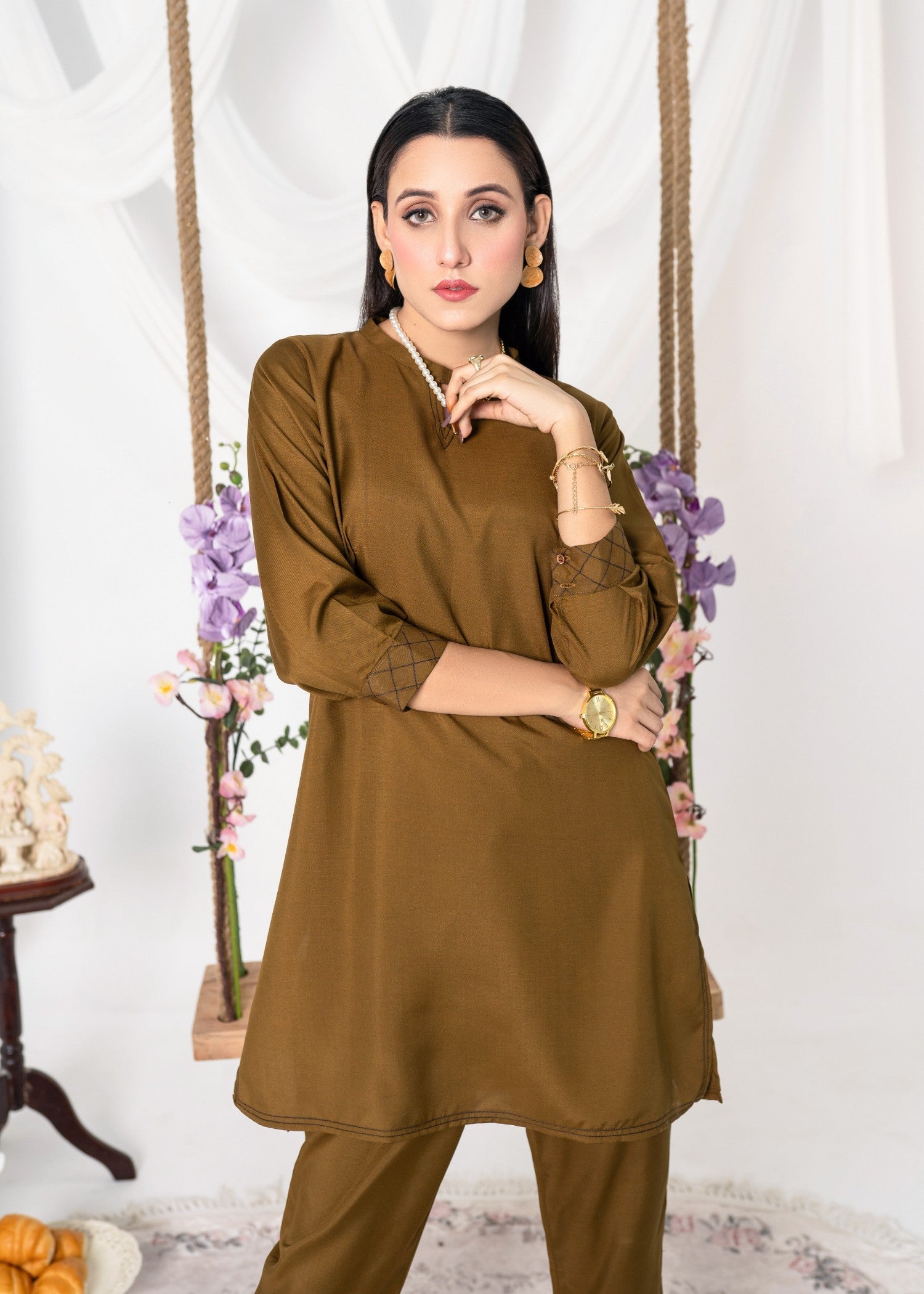 Vestilewear Deep Gold Women Co Ord Sets Stitched Suit (All Season) VW04 A Women 2pcs