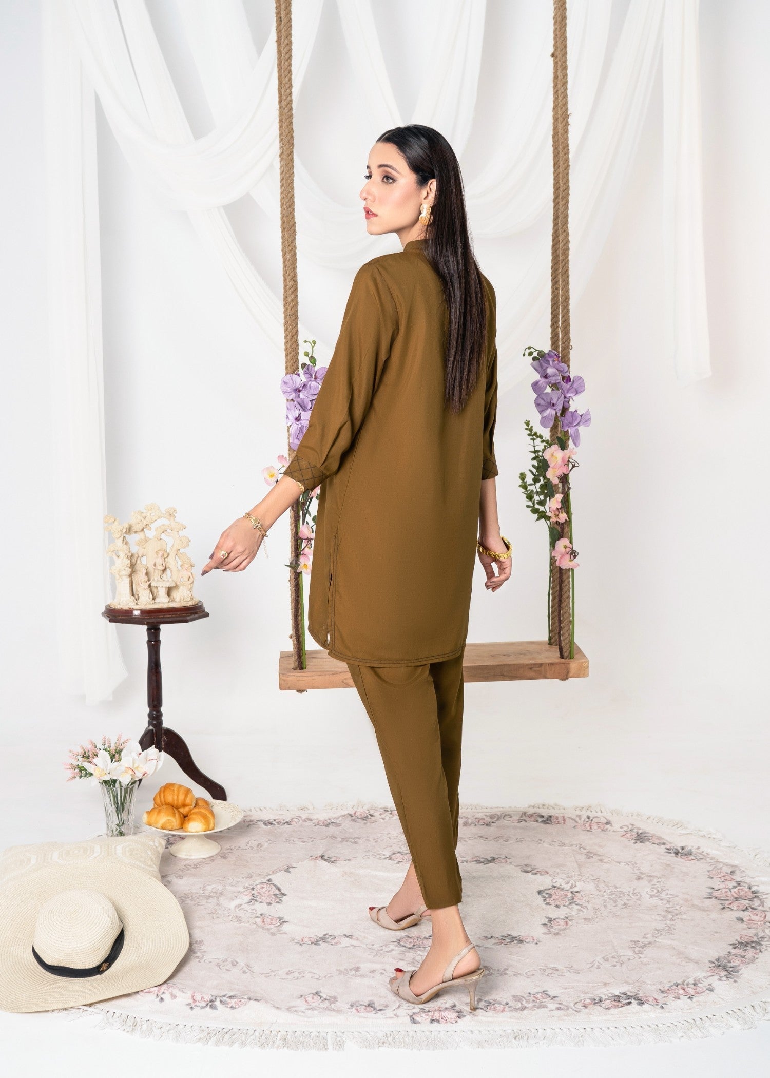 Vestilewear Deep Gold Women Co Ord Sets Stitched Suit (All Season) VW04 A Women 2pcs