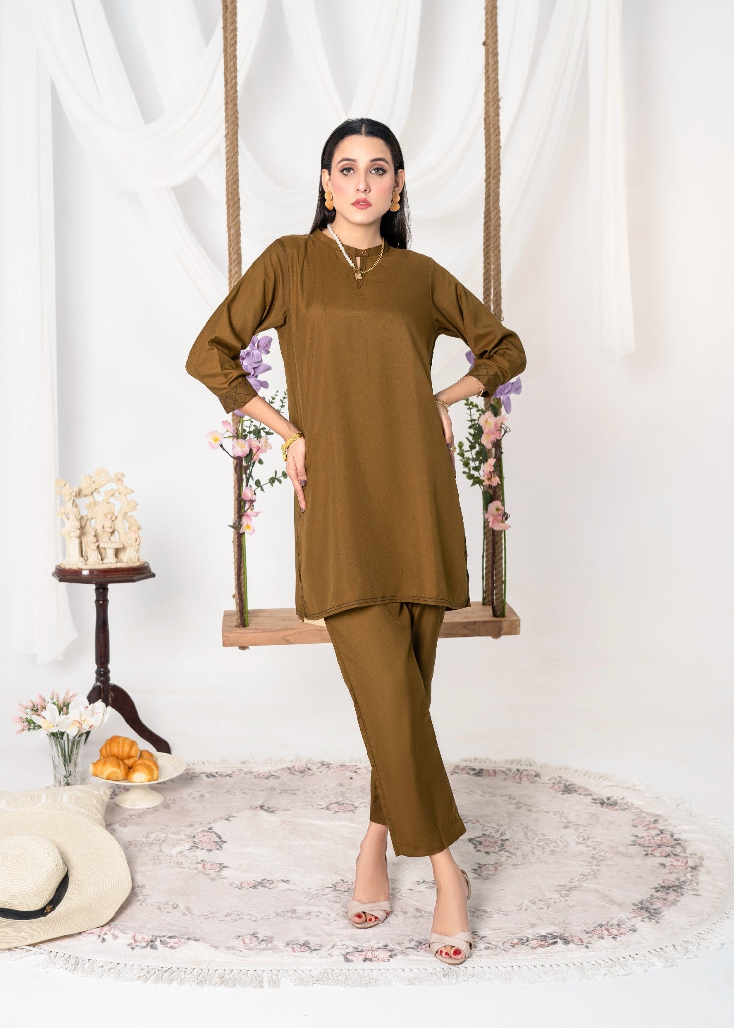 Vestilewear Deep Gold Women Co Ord Sets Stitched Suit (All Season) VW04 A Women 2pcs