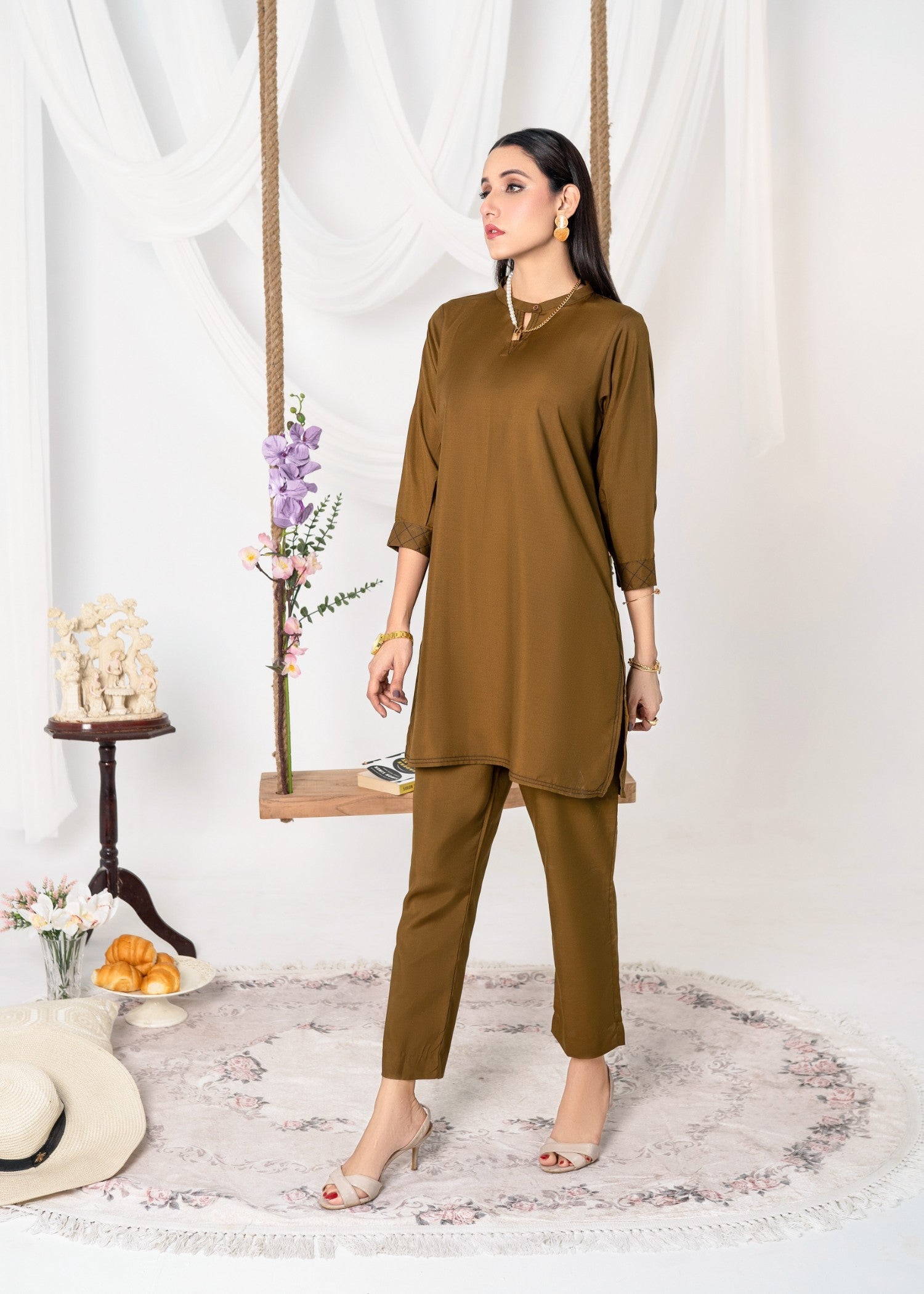 Vestilewear Deep Gold Women Co Ord Sets Stitched Suit (All Season) VW04 A Women 2pcs