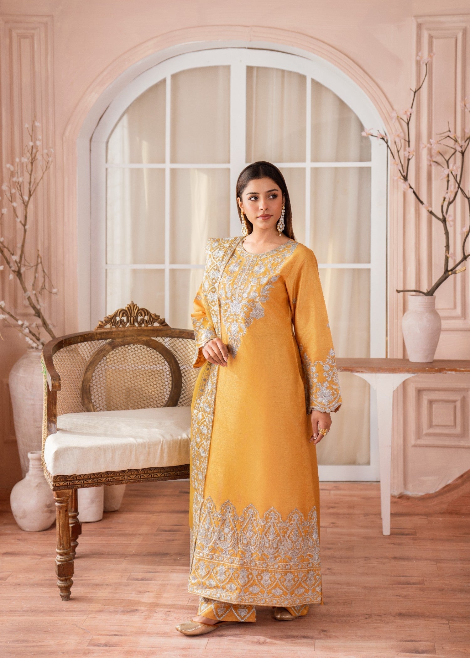 Alyssa GOLD RAW SILK KURTI SET ALL064 Women 3pcs