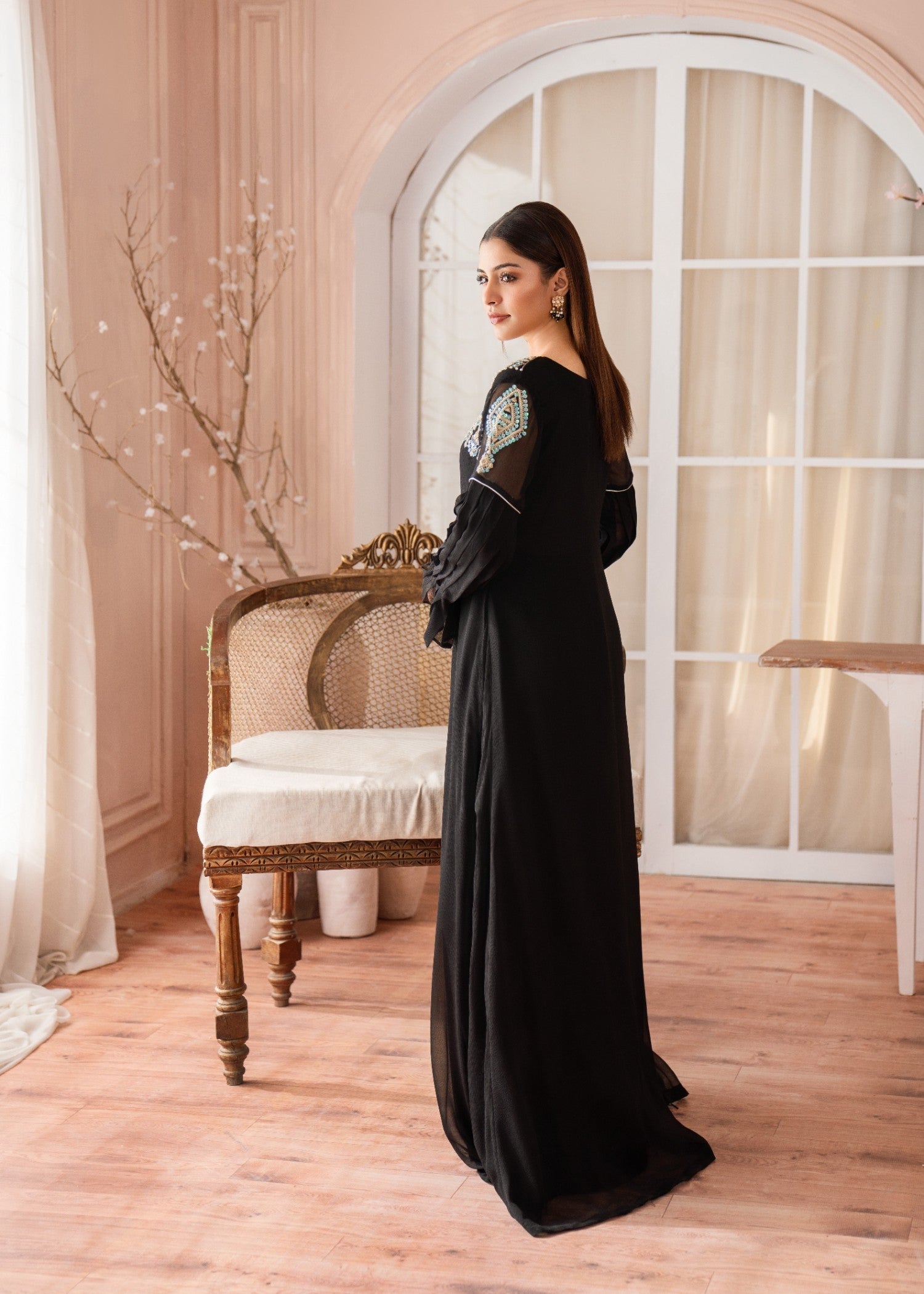 Alyssa BLACK MAXI HAND EMBROIDED ALL106 Women 2pcs