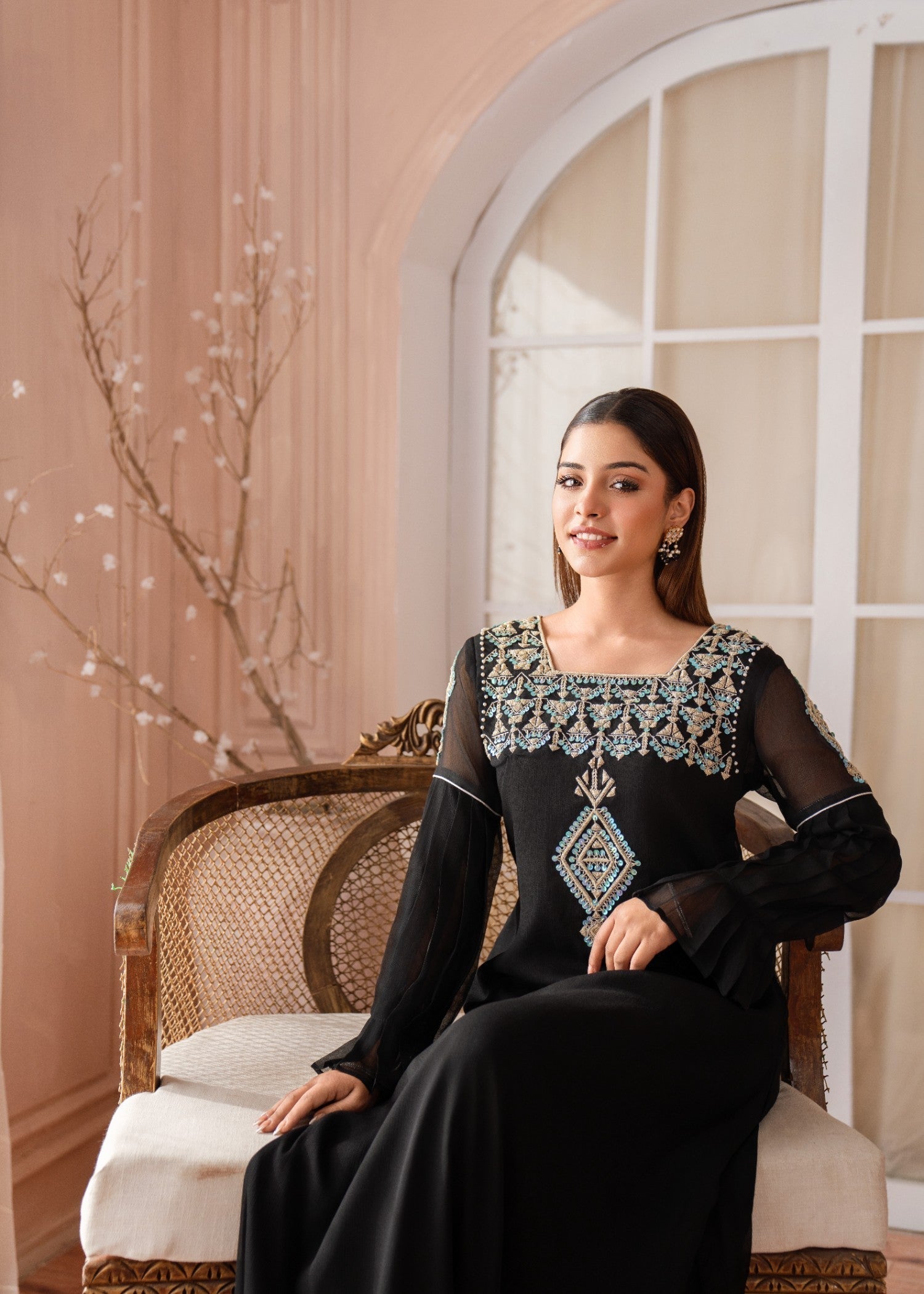 Alyssa BLACK MAXI HAND EMBROIDED ALL106 Women 2pcs