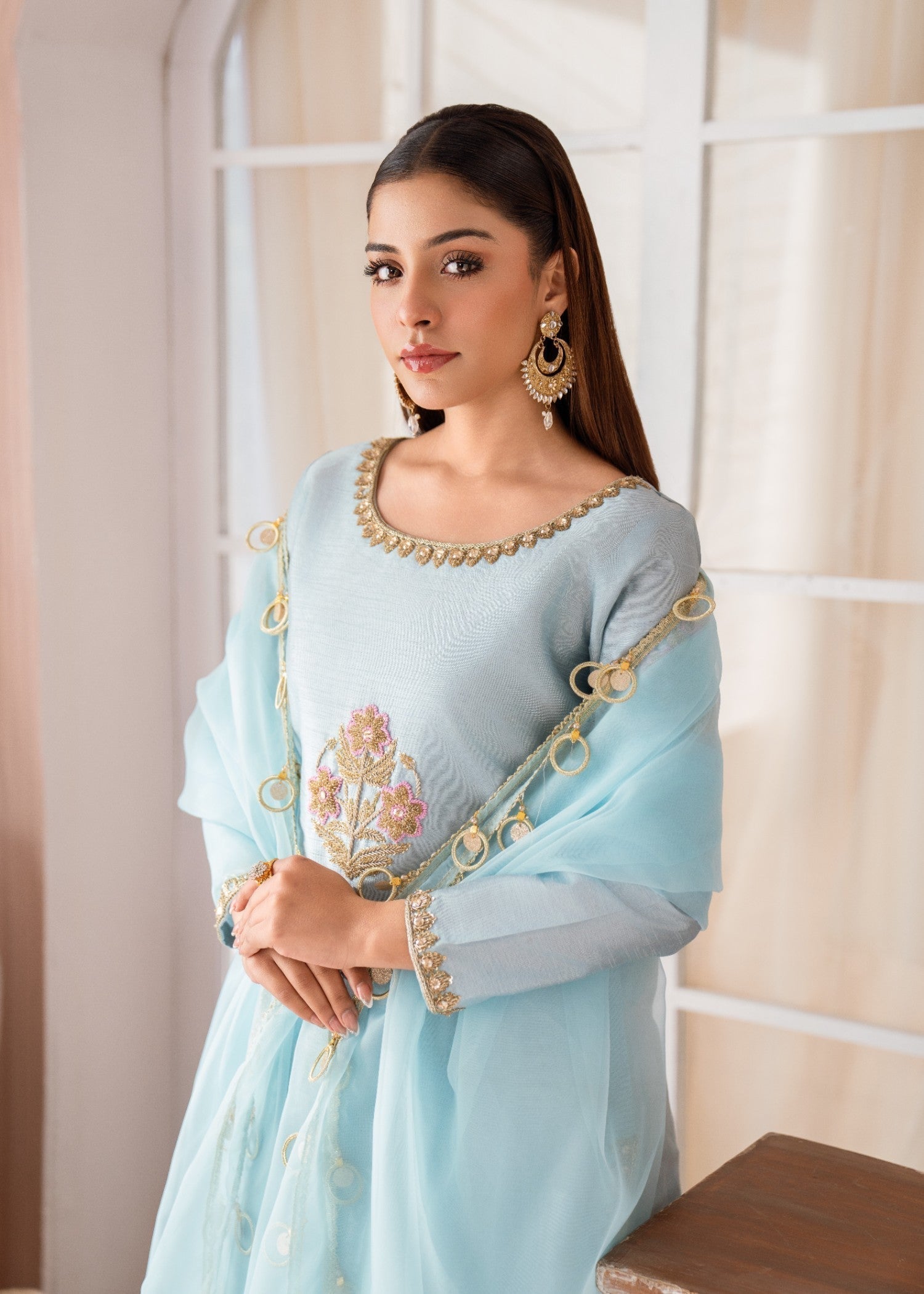 Alyssa POWDER BLUE GHARARA SET ALL117 Women 3pcs