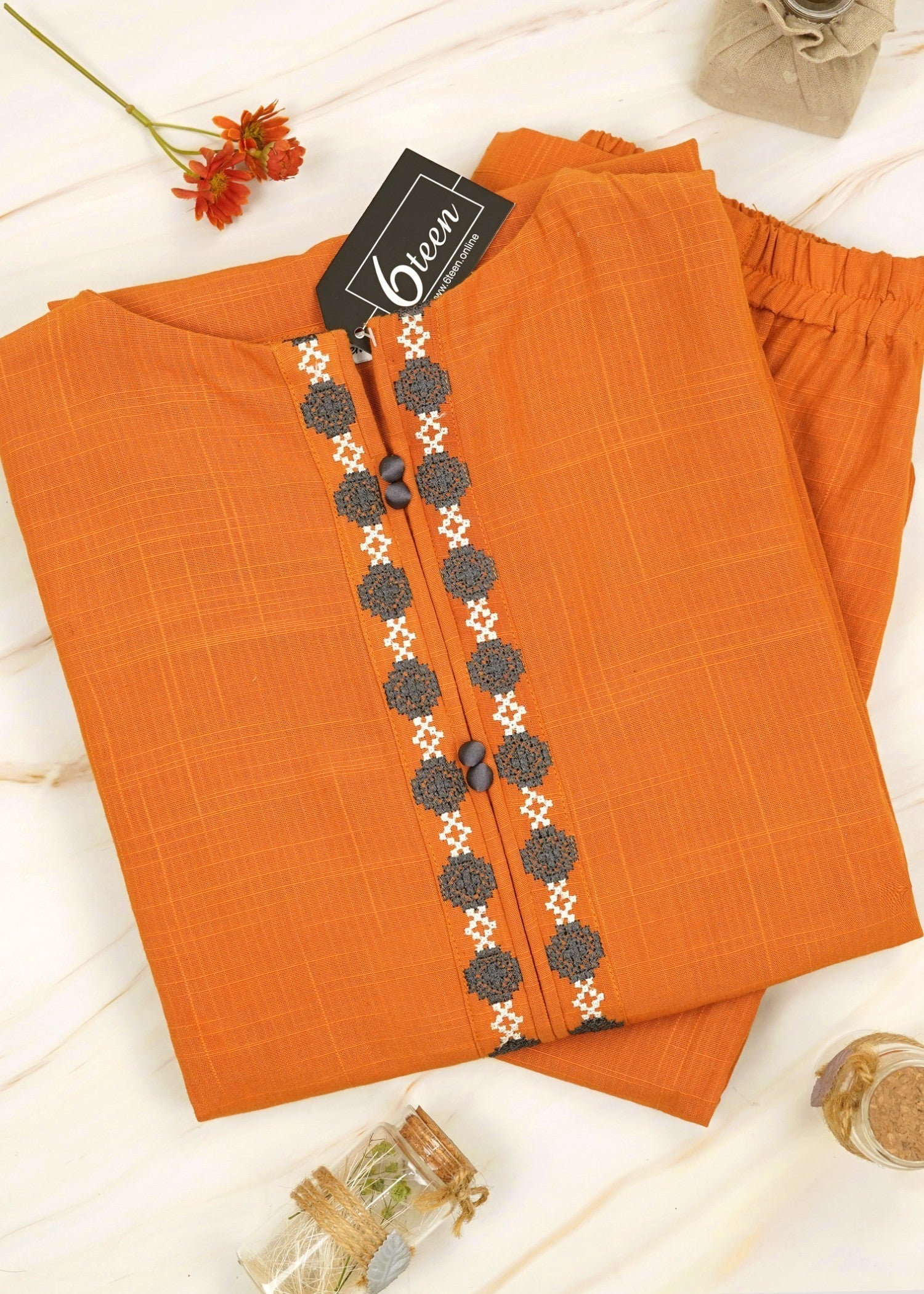 6teen orange embroidered Women 2pcs