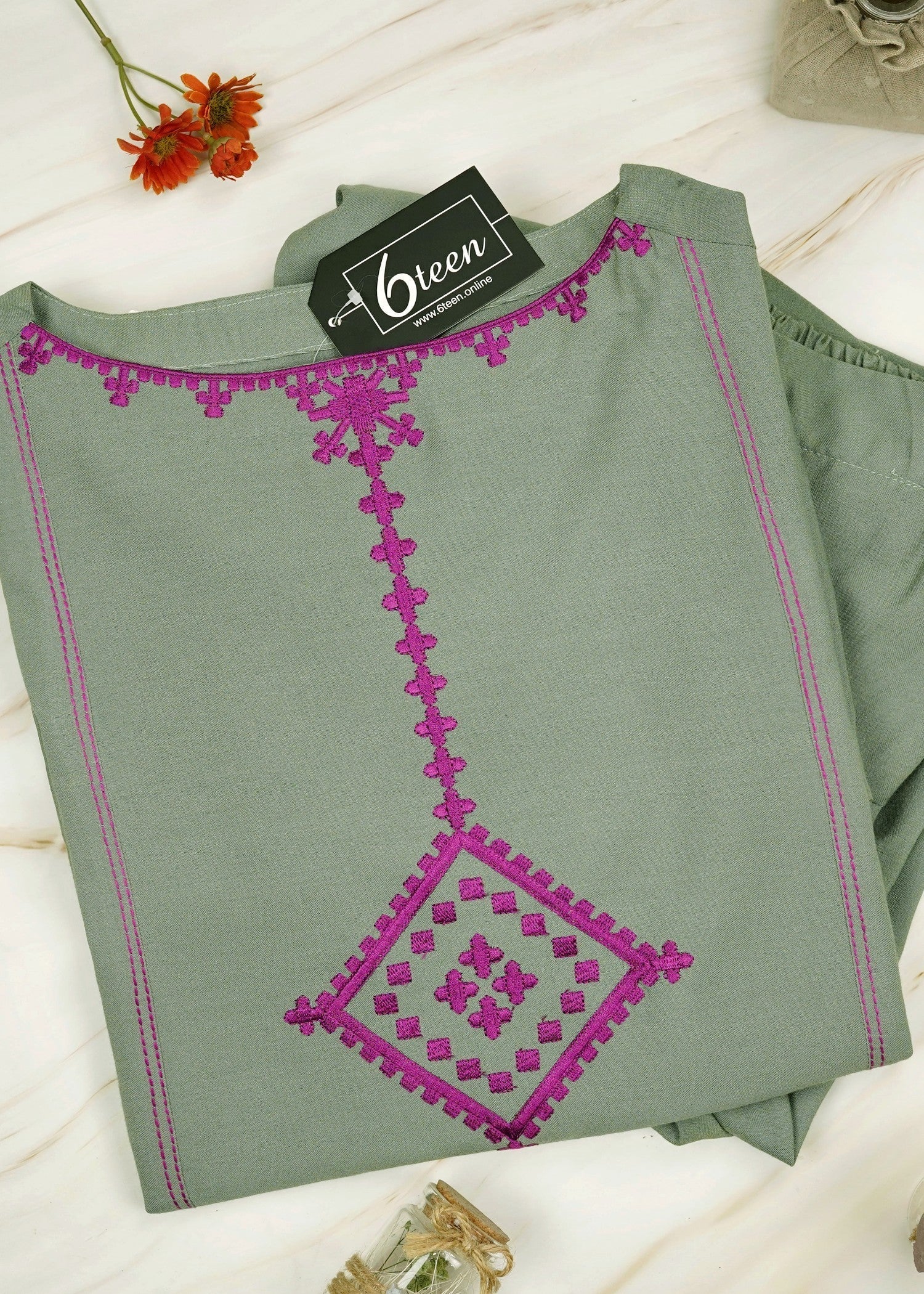 6teen mint green embroidered Women 2pcs