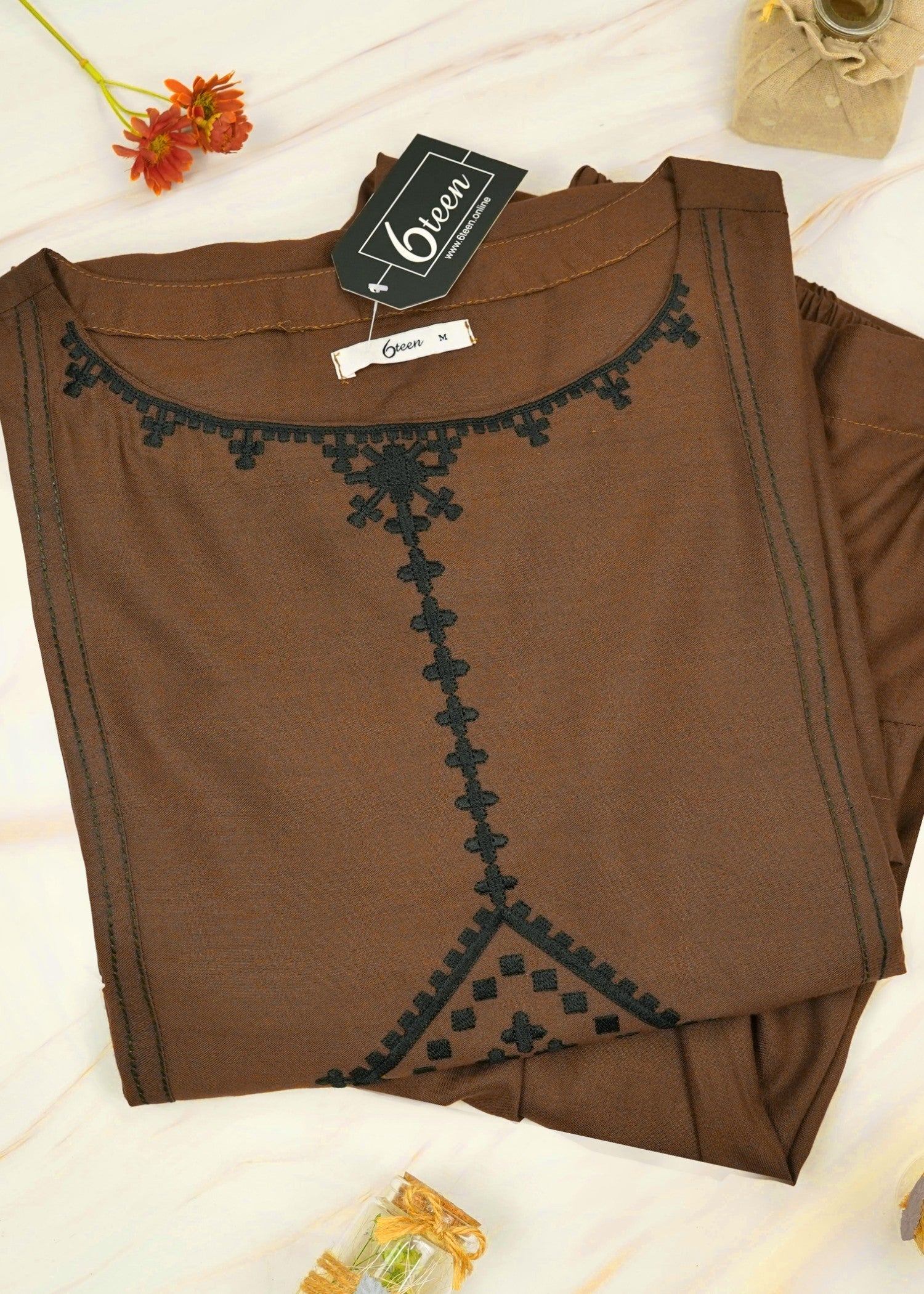 6teen brown embroidered Women 2pcs