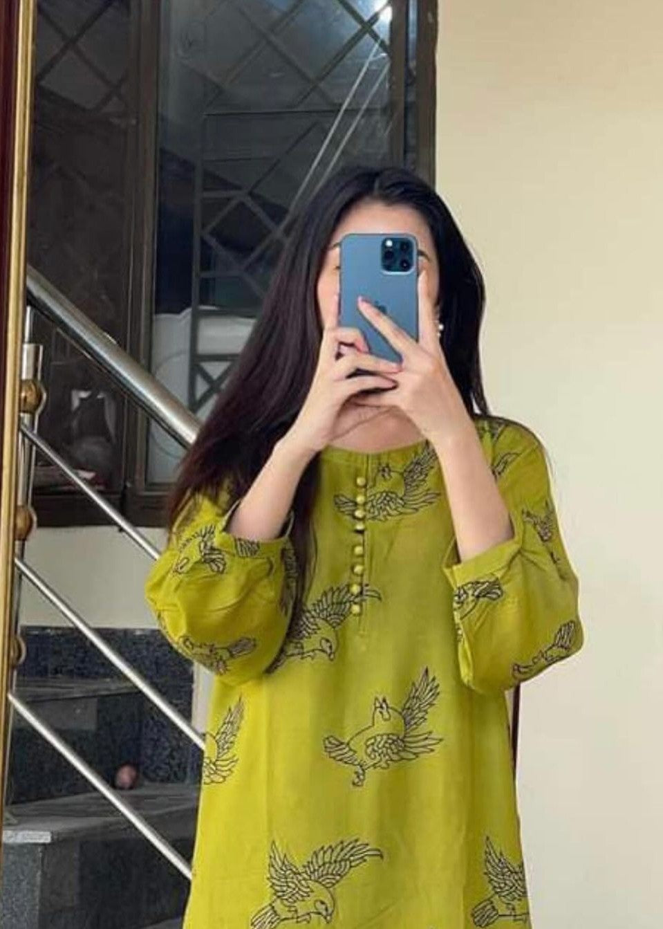 Gulposh Fluttering Sparrow (Stitched ) Apple Green Women 2pcs