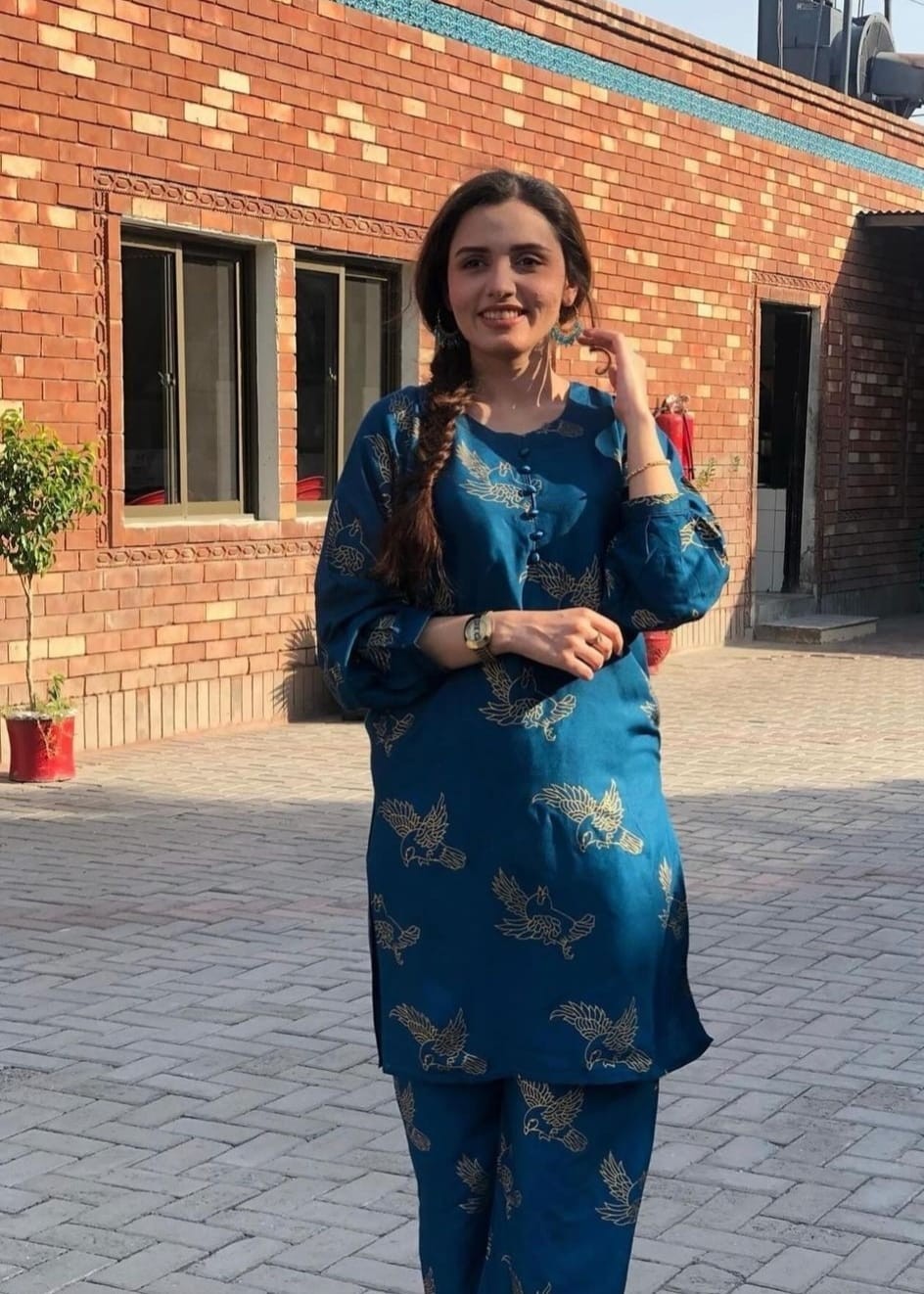 Gulposh Fluttering Sparrow (Stitched ) Teal Women 2pcs