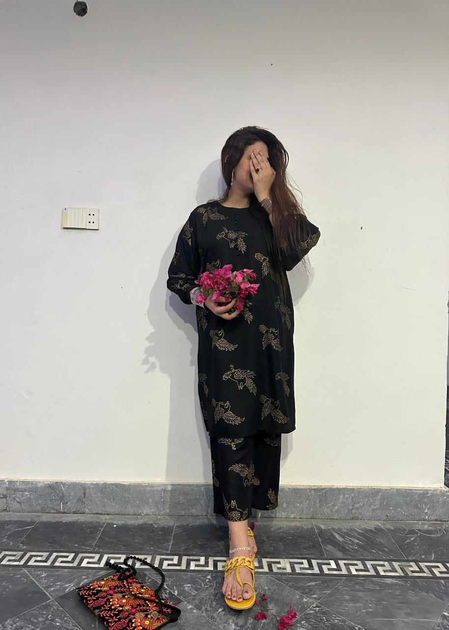 Gulposh Fluttering Sparrow (Stitched ) Black Women 2pcs