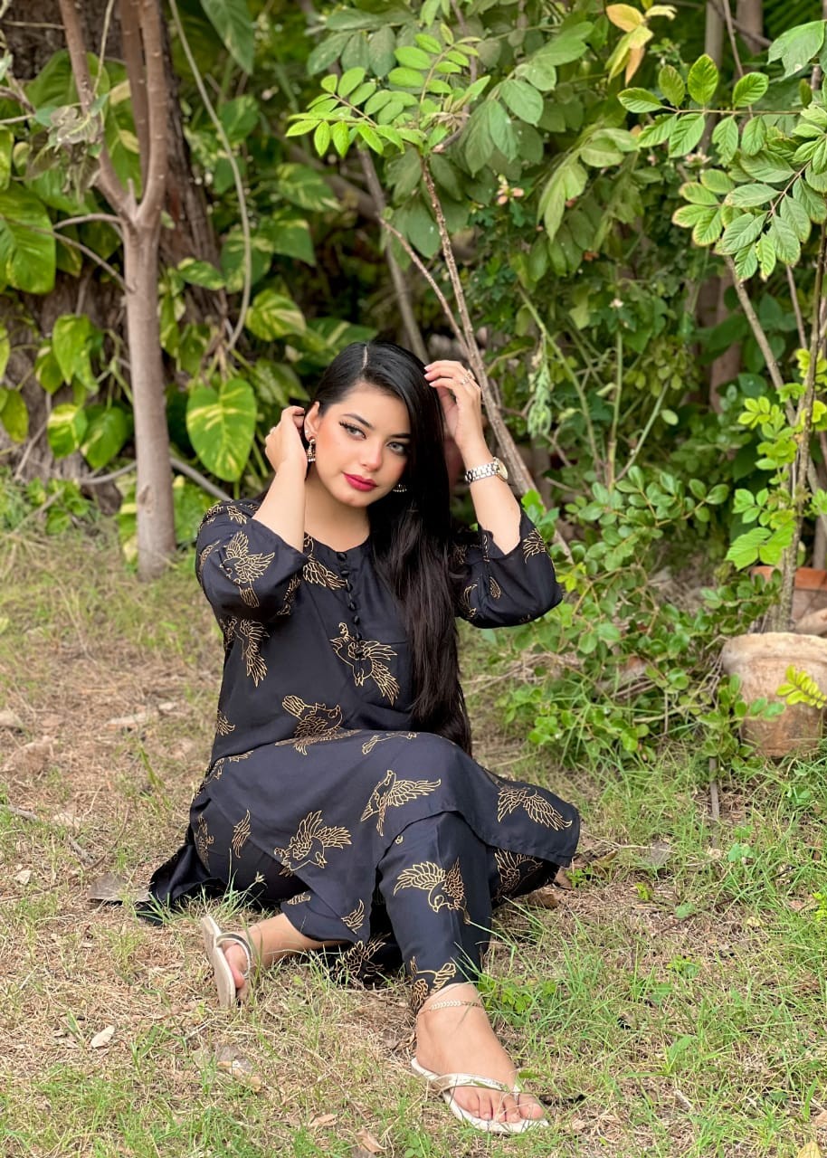 Gulposh Fluttering Sparrow (Stitched ) Black Women 2pcs