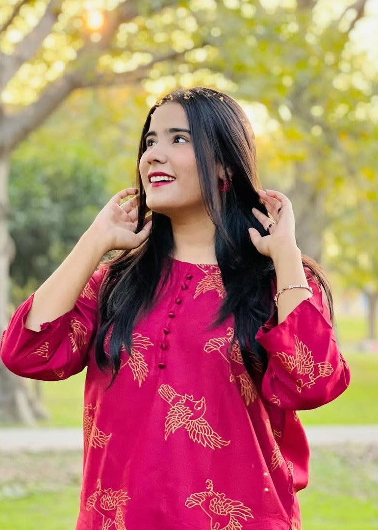 Gulposh Fluttering Sparrow (Stitched ) Mehroon Women 2pcs