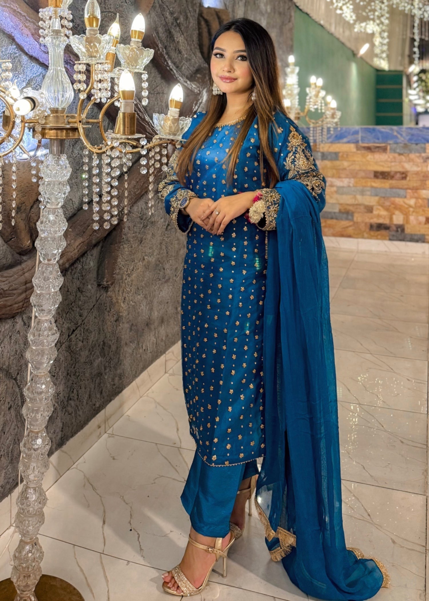 Suits By Sadia Merium organza blue Women 3pcs