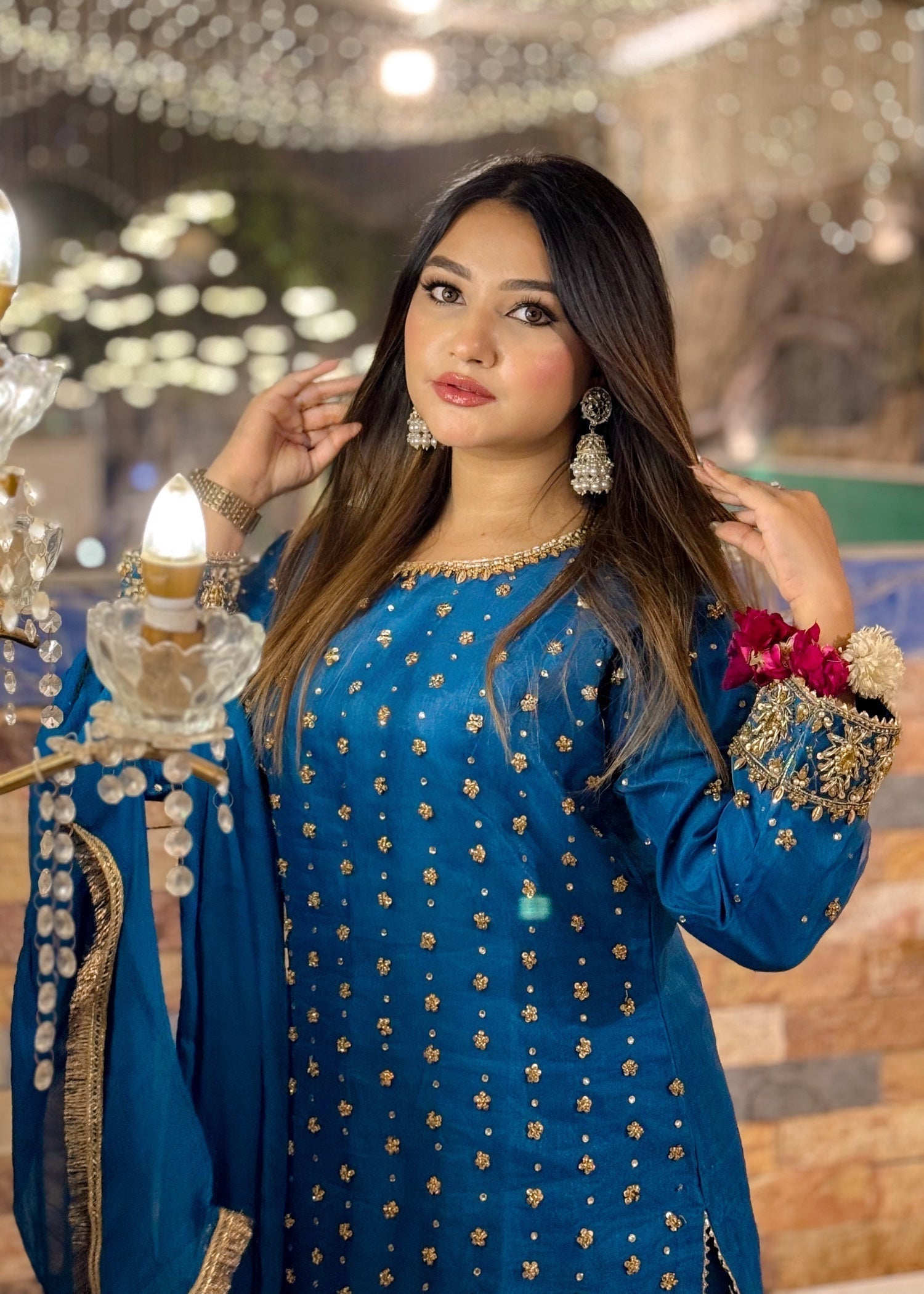 Suits By Sadia Merium organza blue Women 3pcs