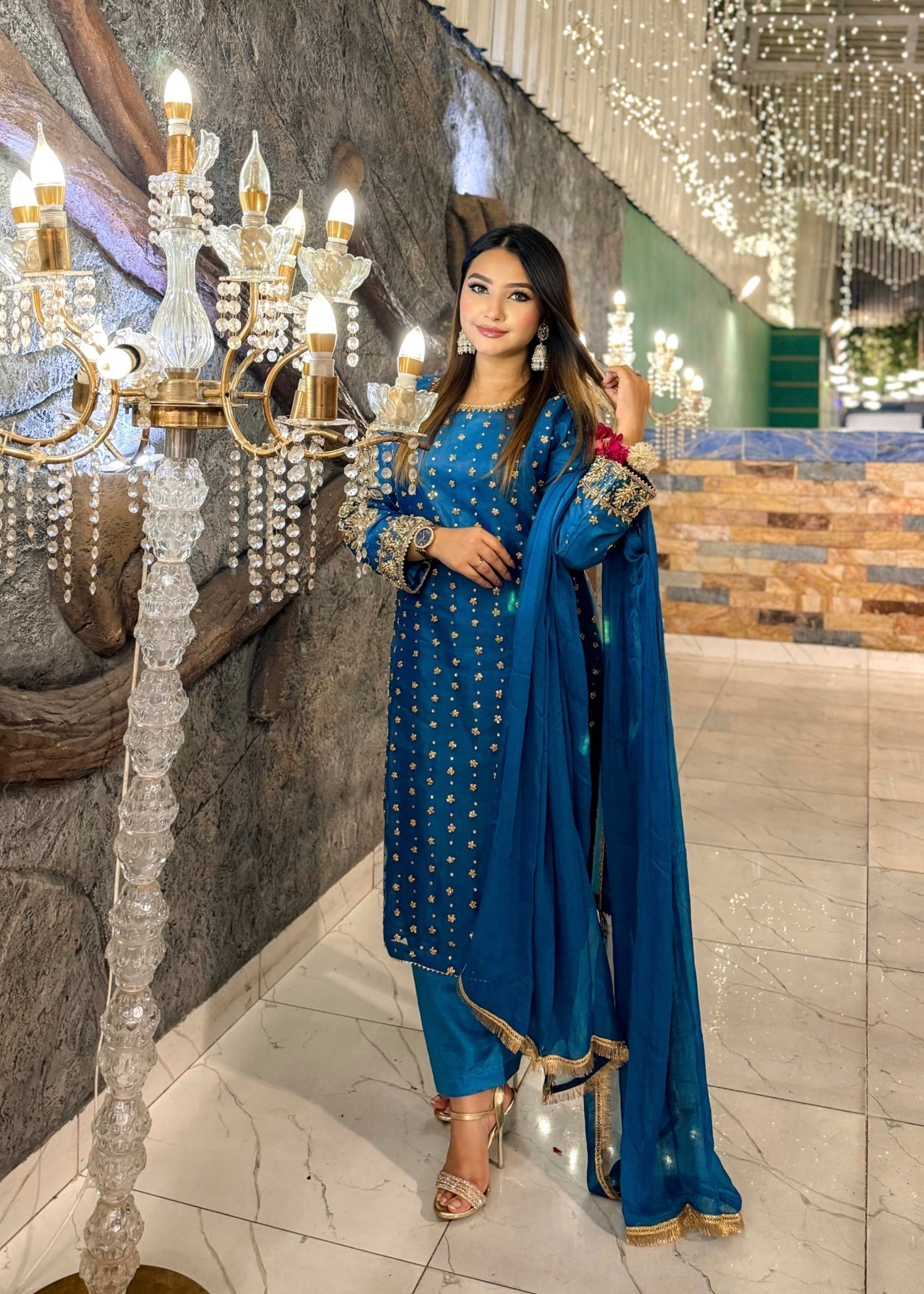 Suits By Sadia Merium organza blue Women 3pcs