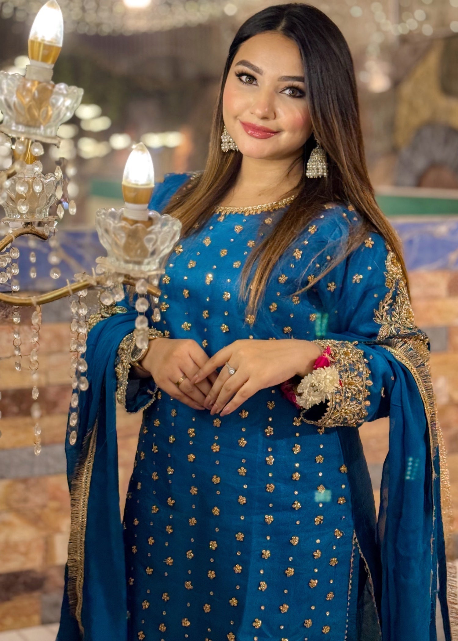 Suits By Sadia Merium organza blue Women 3pcs