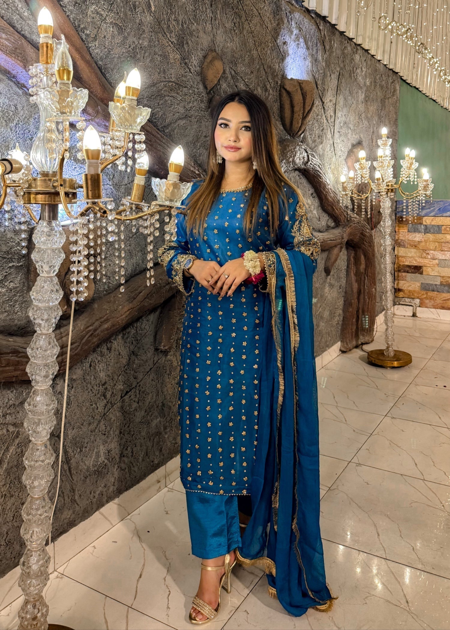 Suits By Sadia Merium organza blue Women 3pcs