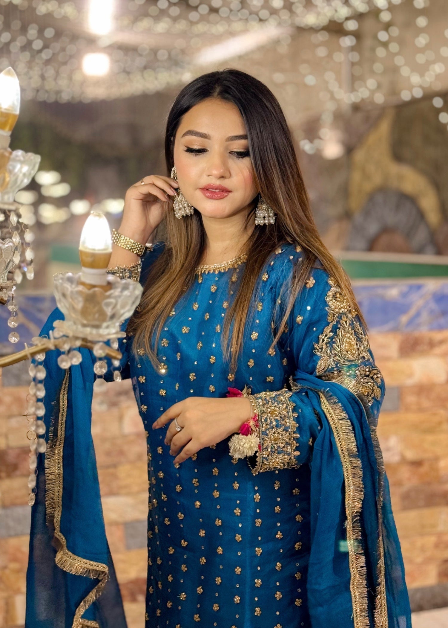 Suits By Sadia Merium organza blue Women 3pcs