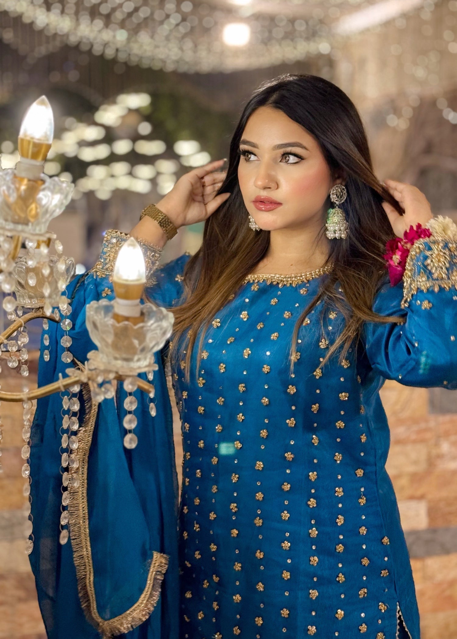 Suits By Sadia Merium organza blue Women 3pcs