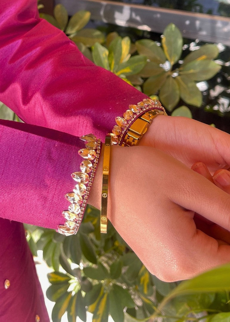 Haya'S Creation Crystal worked Magenta Raw Silk Dress Women 2pcs