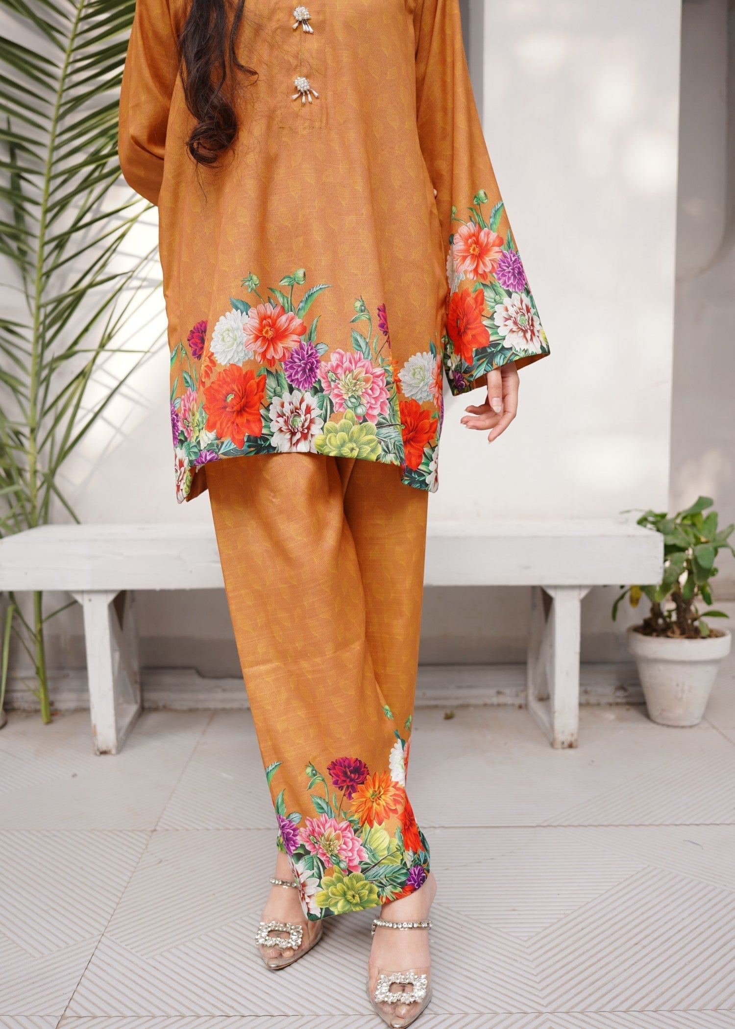 Dynamites Apparel Mustard Flora Women 2pcs