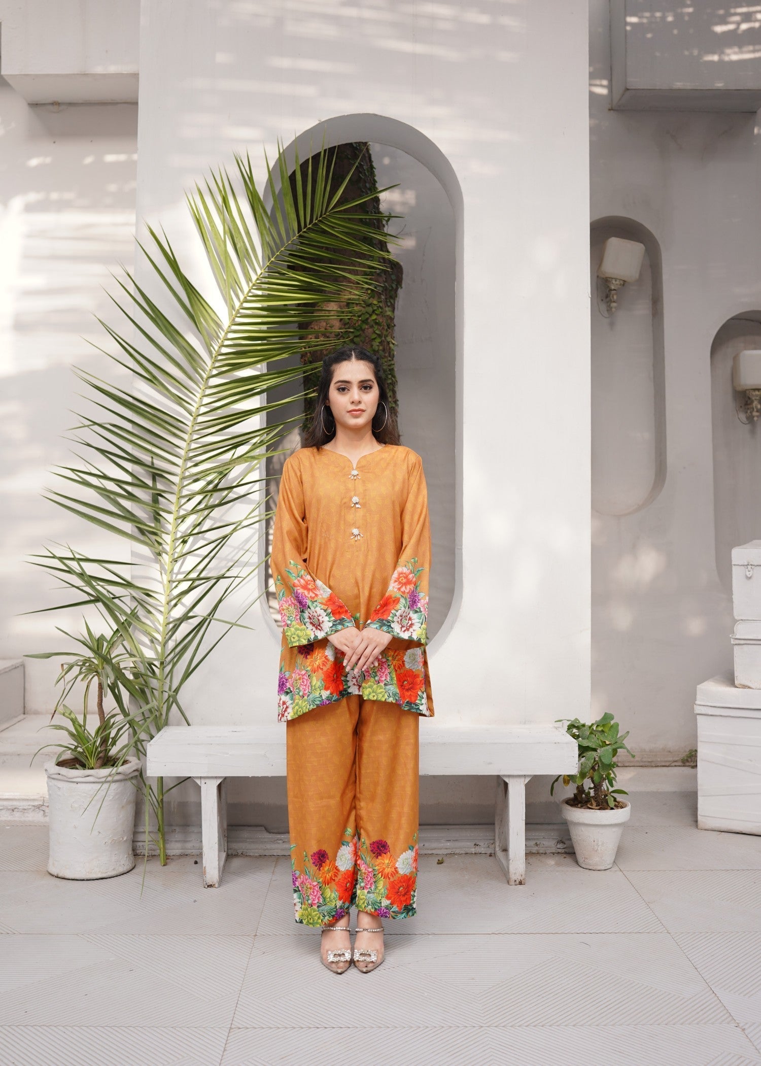 Dynamites Apparel Mustard Flora Women 2pcs