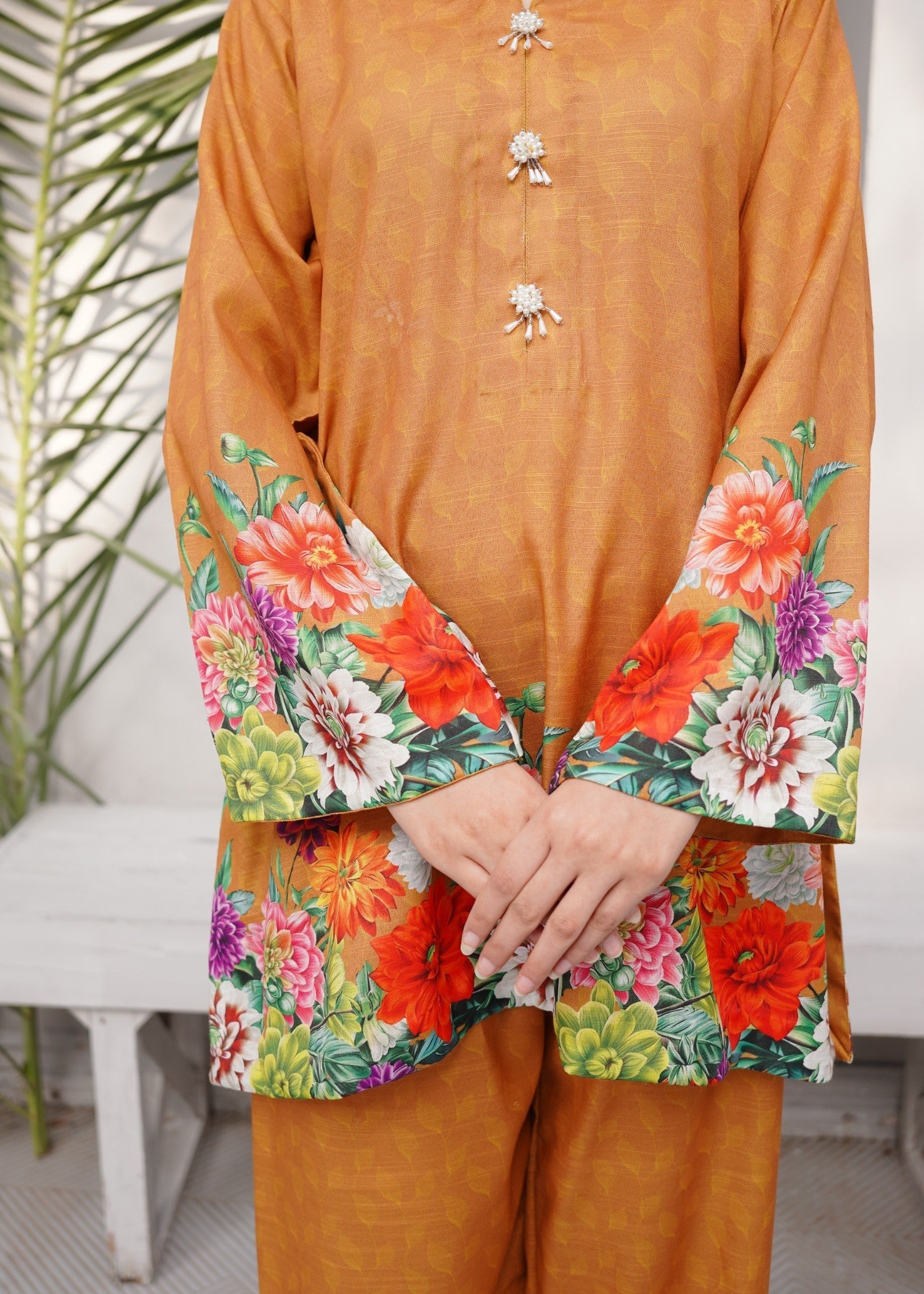 Dynamites Apparel Mustard Flora Women 2pcs