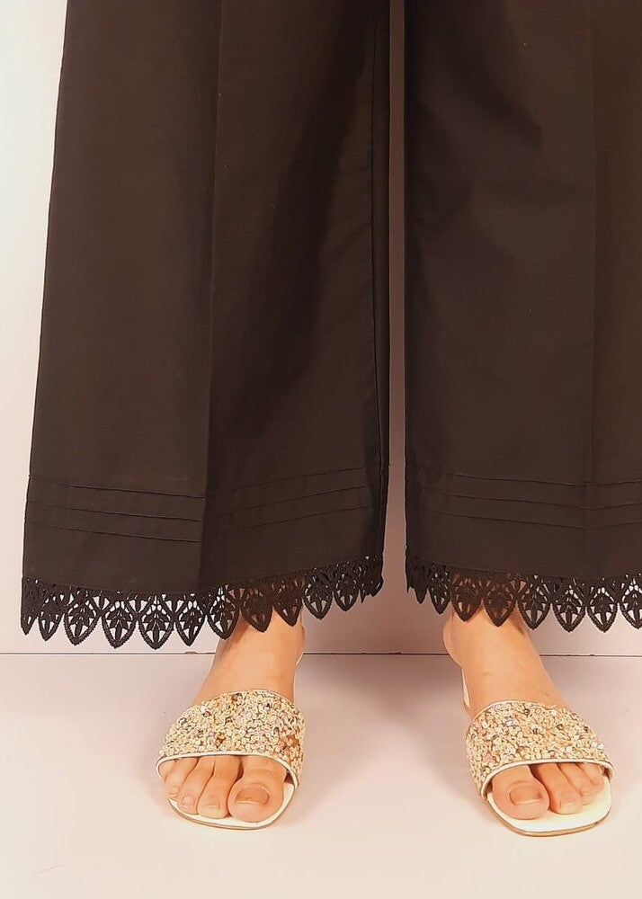 Zardi Pintuck Cotton Palazzo With Bottom Lace Black ZT411 Women 1pcs