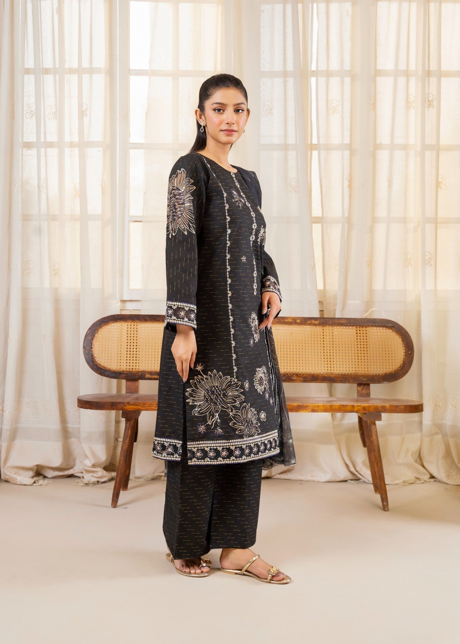 Attirepret Sunflare Elegance Embroidered Women 3pcs