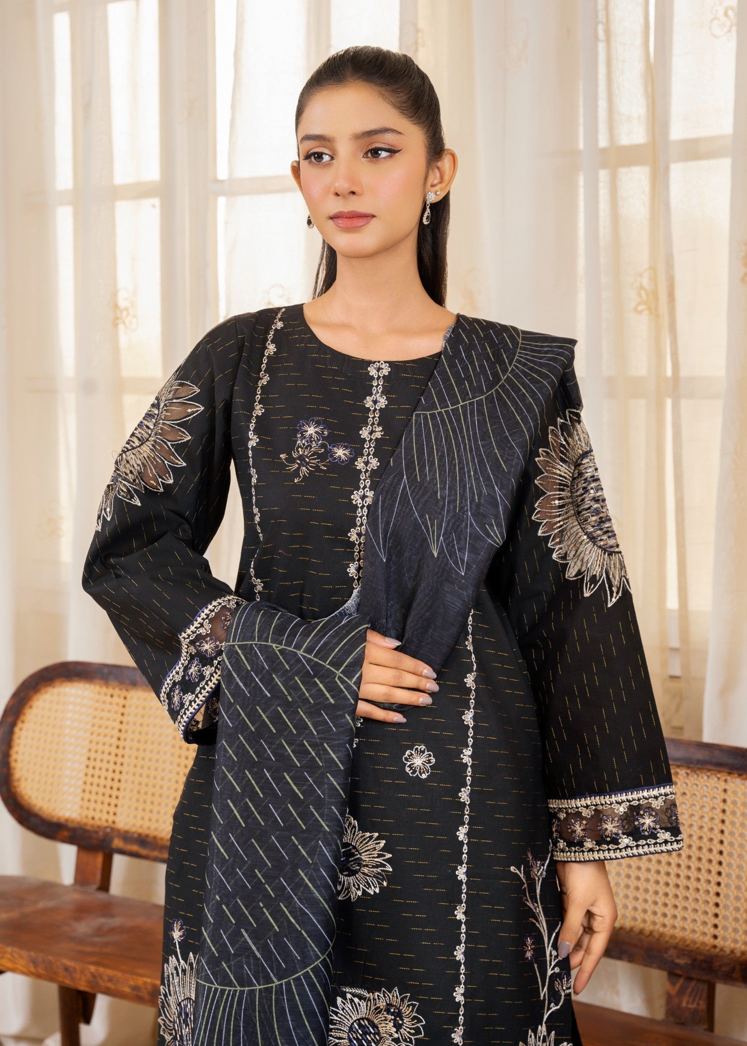 Attirepret Sunflare Elegance Embroidered Women 3pcs