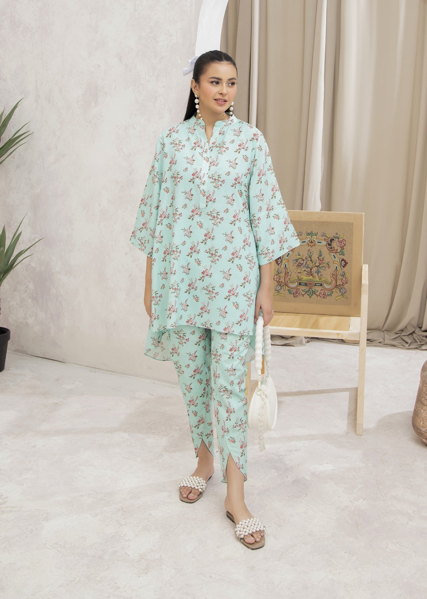 Mehryam Collection Soft Mint Floral Women 2pcs