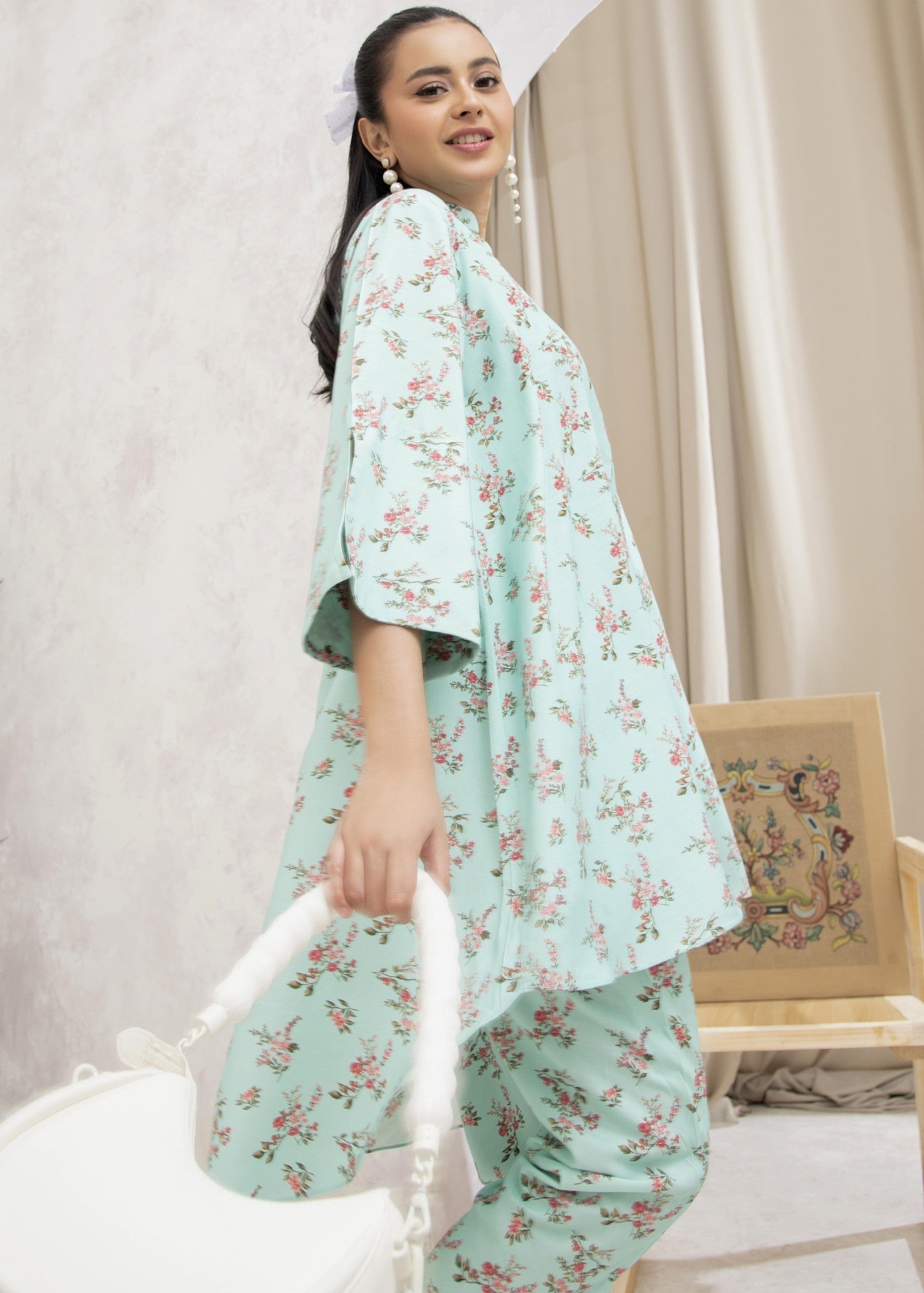 Mehryam Collection Soft Mint Floral Women 2pcs