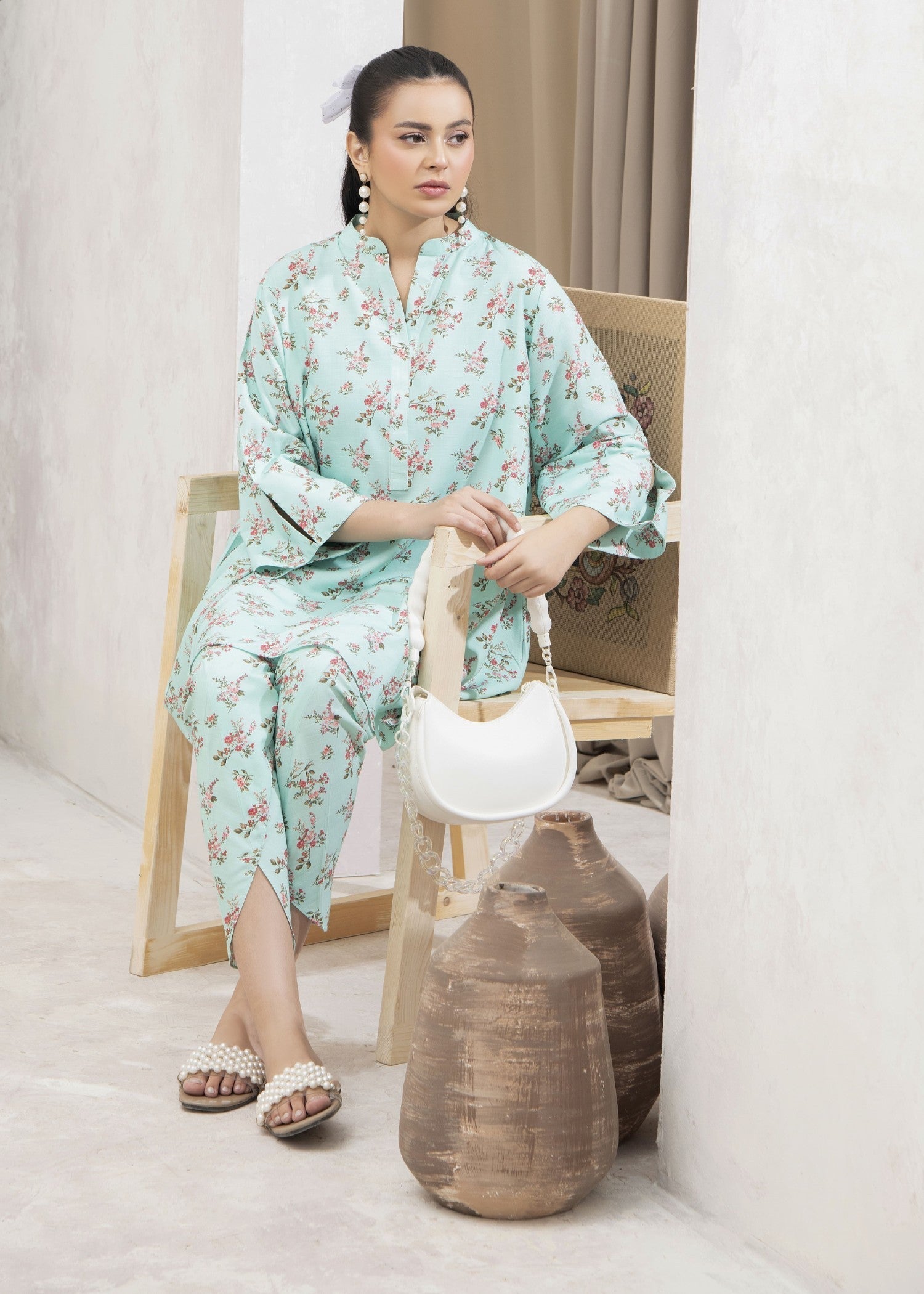 Mehryam Collection Soft Mint Floral Women 2pcs