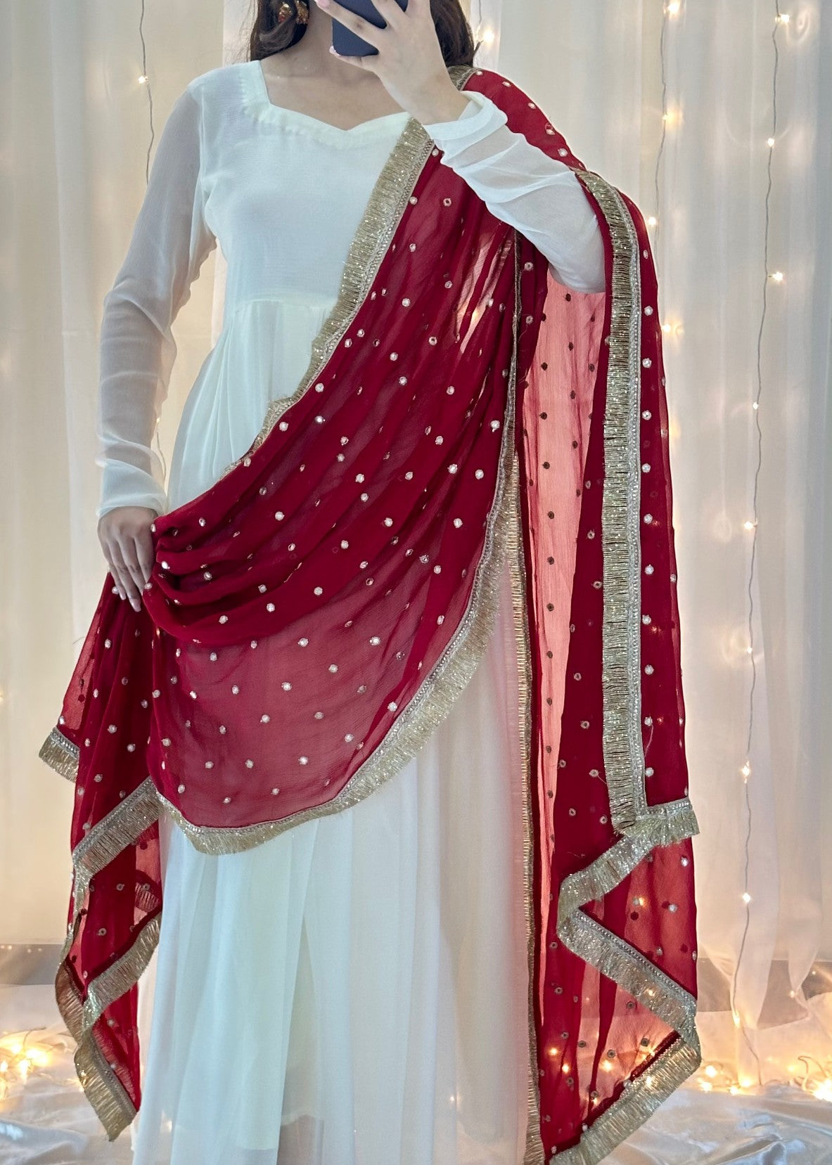 Fashion Trends 4 U Safaid Anarkali Women 3pcs