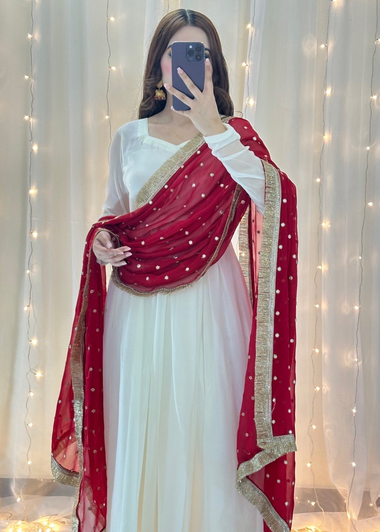 Fashion Trends 4 U Safaid Anarkali Women 3pcs